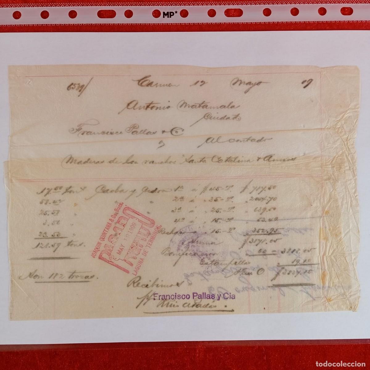 Facturas antiguas: FACTURA COMERCIAL - FRANCISCO PALLAS Y CIA. - 1909 - HERMANOS MATAMALA - EXPORTADORES / 3513