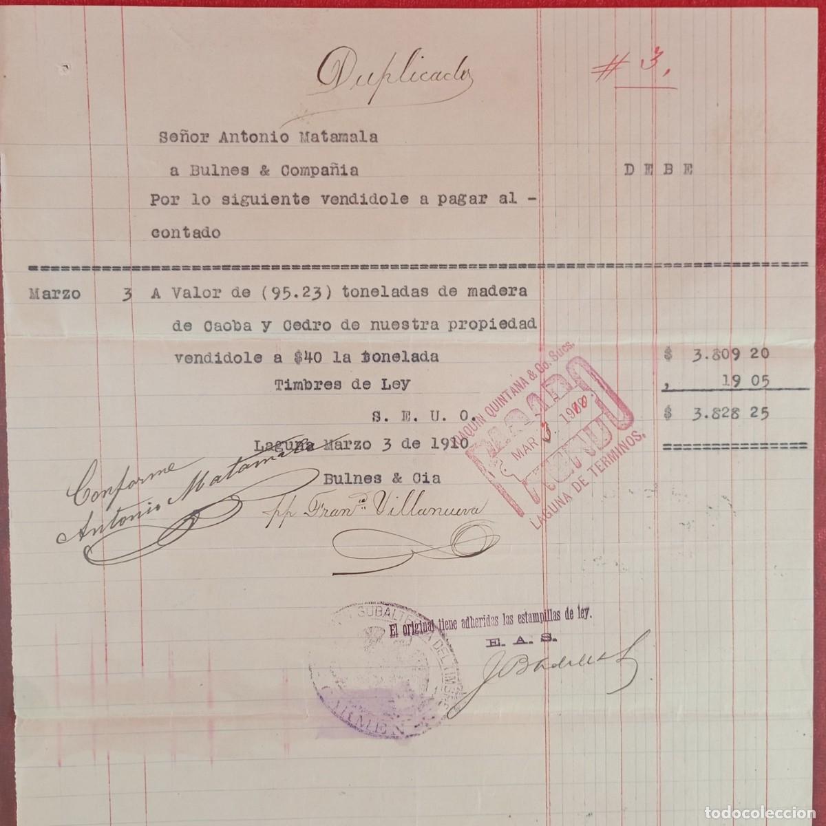 Facturas antiguas: FACTURA COMERCIAL - BULNES & COMPA&Ntilde;IA - HERMANOS MATAMALA - 1910 - EXPORTACION - VILASAR / 3516