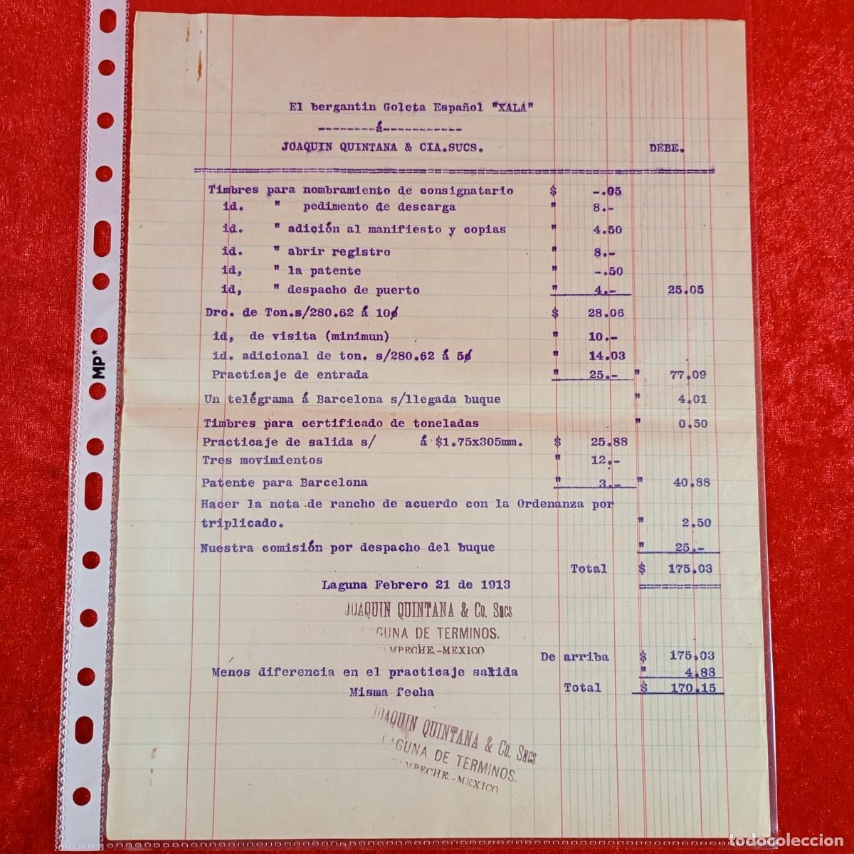 Facturas antiguas: FACTURA COMERCIAL - JOAQUIN QUINTANA - 1913 - HERMANOS MATAMALA - EXPORTACION - VILASAR / 3538