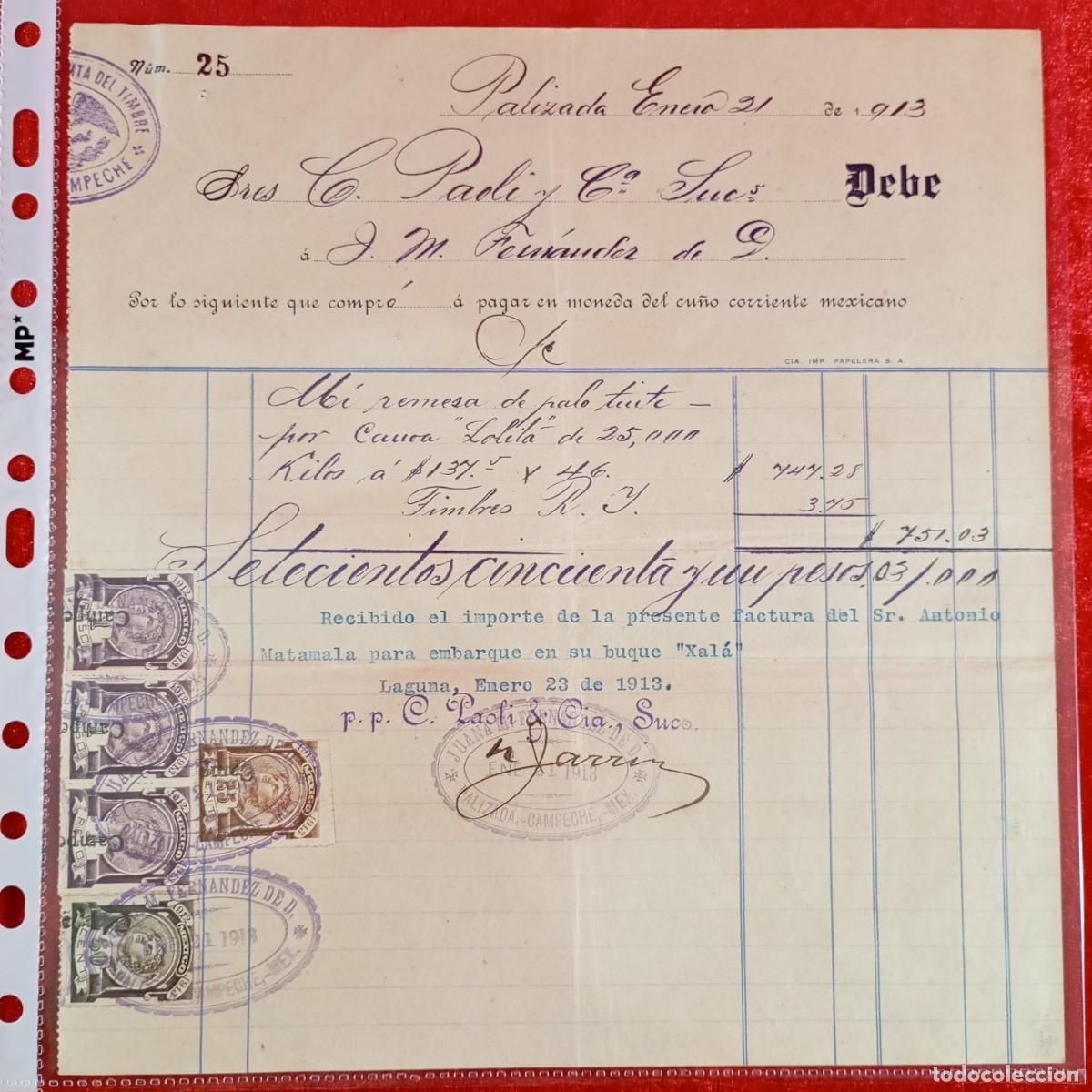 Facturas antiguas: FACTURA COMERCIAL - C. PAOLI Y CIA - J.M. FERNANDEZ - 1913 - MATAMALA - EXPORTACION - VILASAR / 3541