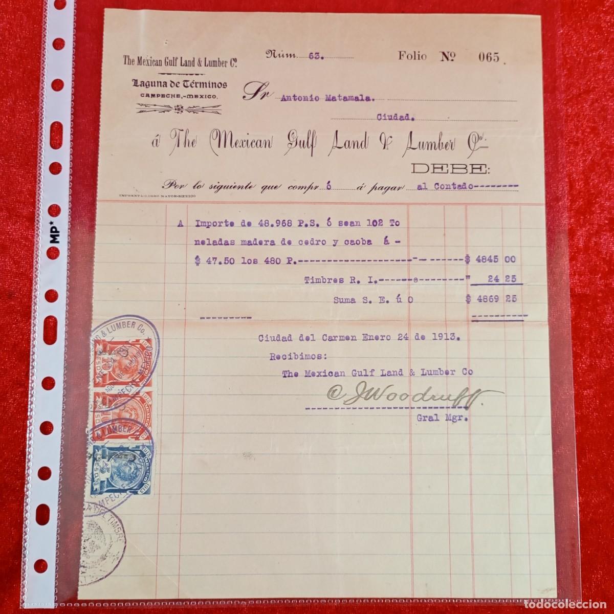 Facturas antiguas: FACTURA COMERCIAL - THE MEXICAN GULF LAND & LUMBER - 1913 - MATAMALA - EXPORTACION - VILASAR / 3542