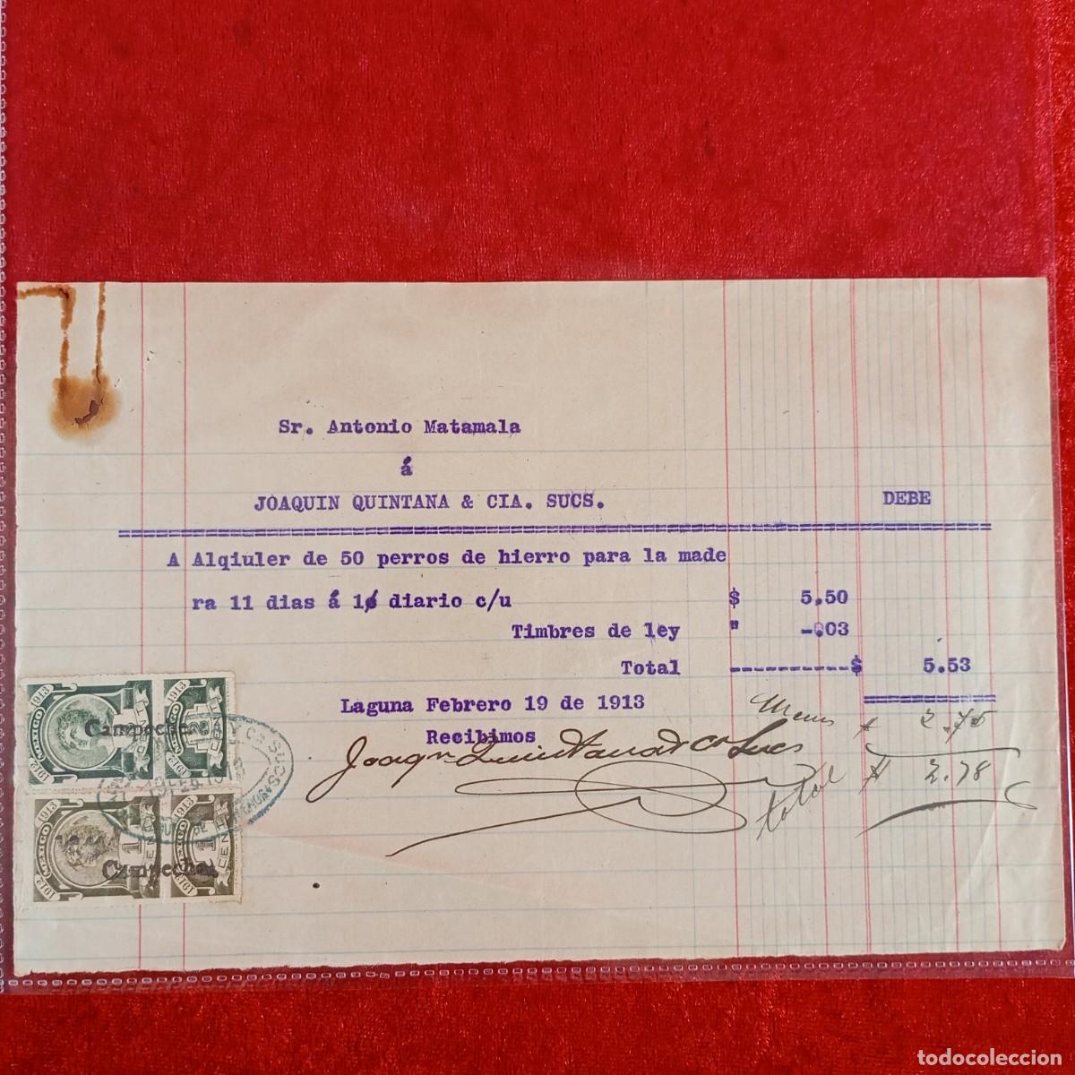 Facturas antiguas: FACTURA COMERCIAL - JOAQUIN QUINTANA & CIA - 1913 - HERMANOS MATAMALA - EXPORTACION - VILASAR / 3546