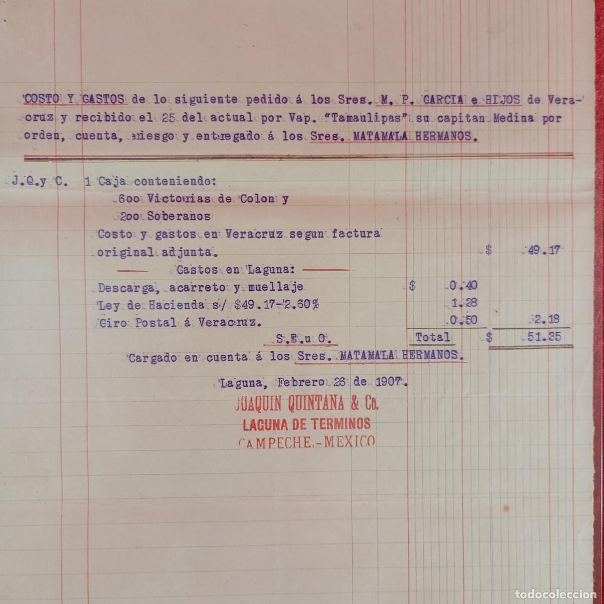 Facturas antiguas: FACTURA COMERCIAL - M.P. GARCIA E HIJOS - 1907 - HERMANOS MATAMALA - EXPORTACION - VILASAR / 3548
