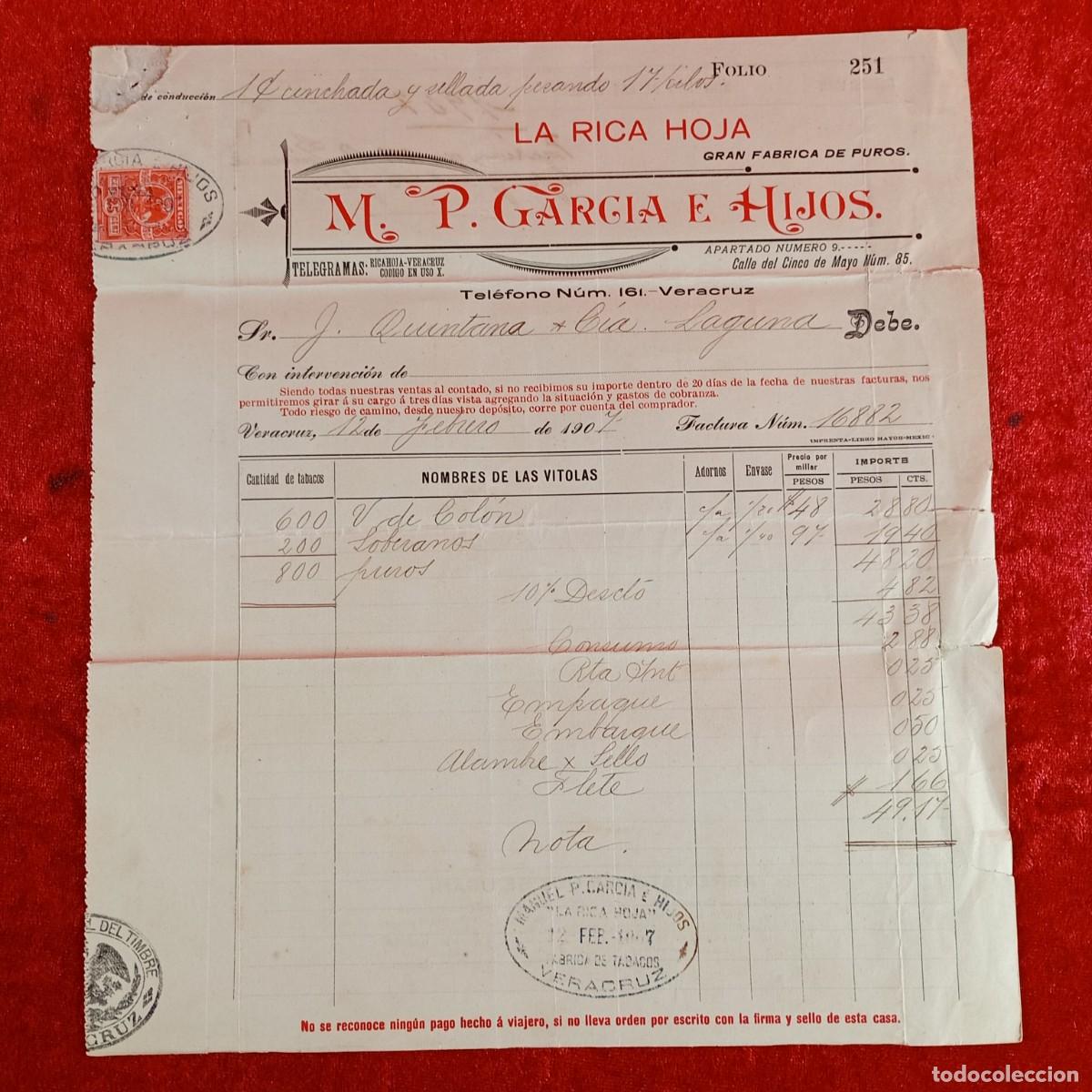 Facturas antiguas: FACTURA COMERCIAL - M.P. GARCIA E HIJOS - 1907 - HERMANOS MATAMALA - EXPORTACION - VILASAR / 3549