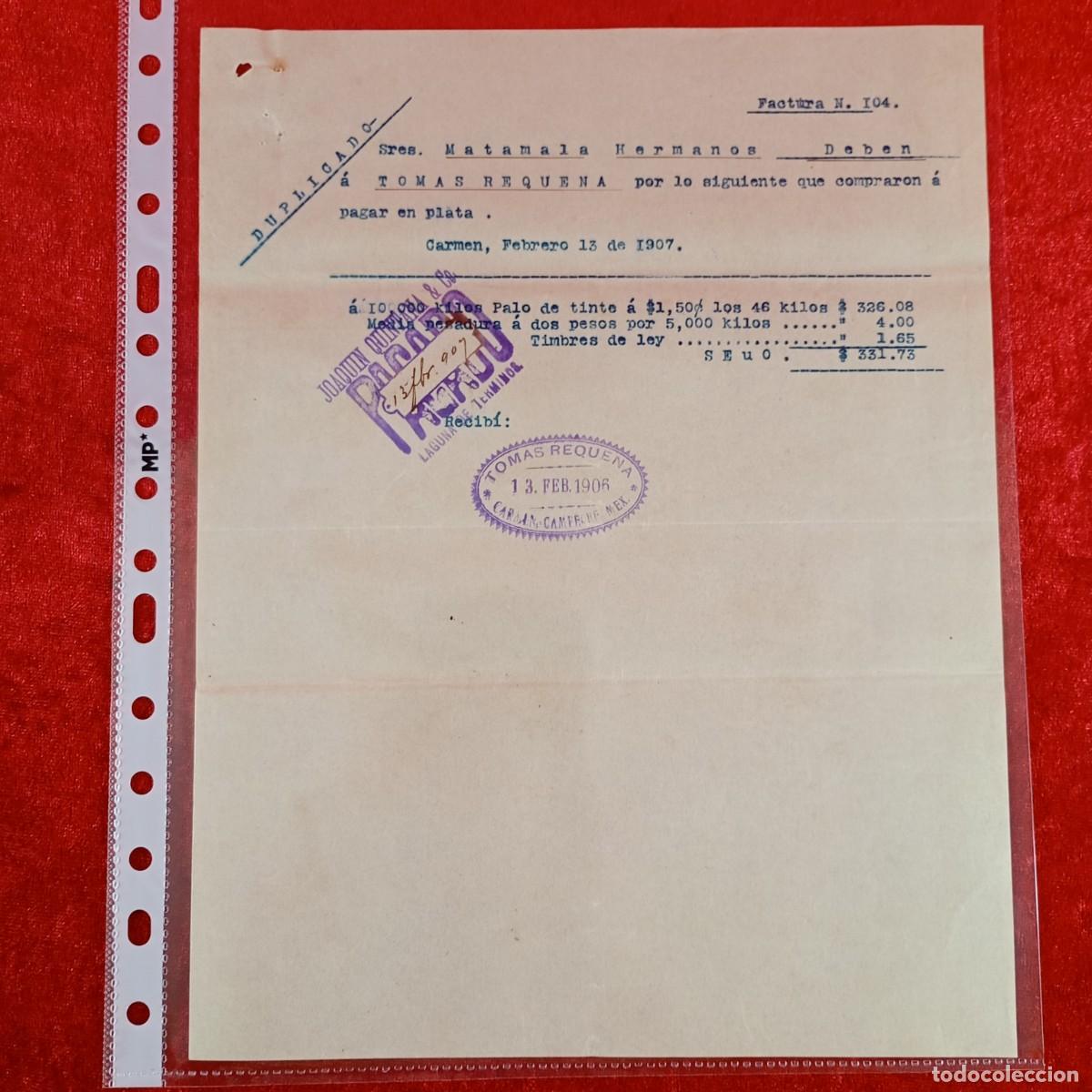 Facturas antiguas: FACTURA COMERCIAL - TOMAS REQUENA - 1907 - HERMANOS MATAMALA - EXPORTACION - VILASAR / 3553