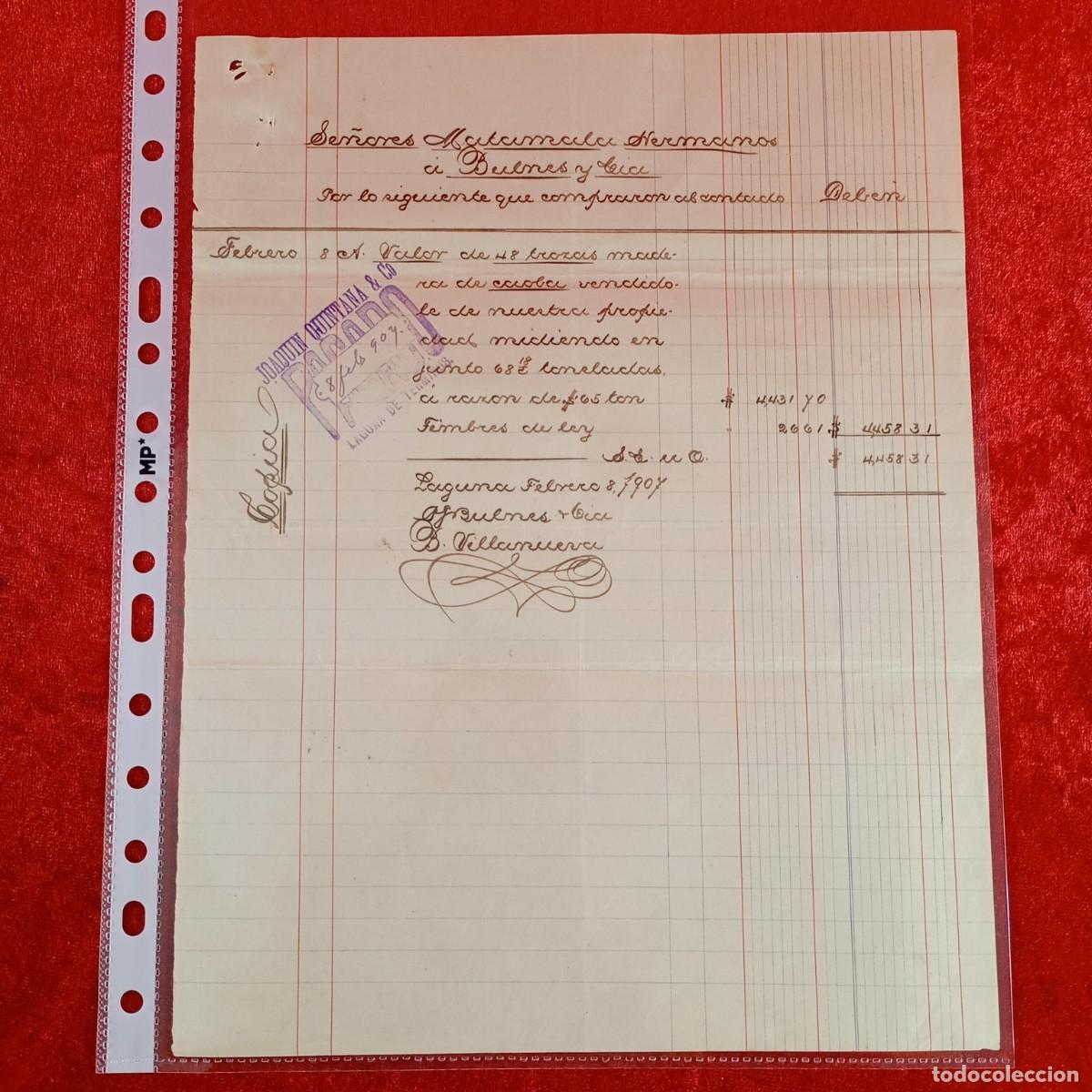 Facturas antiguas: FACTURA COMERCIAL - BUENES Y CIA - 1907 - HERMANOS MATAMALA - EXPORTACION - VILASAR / 3555