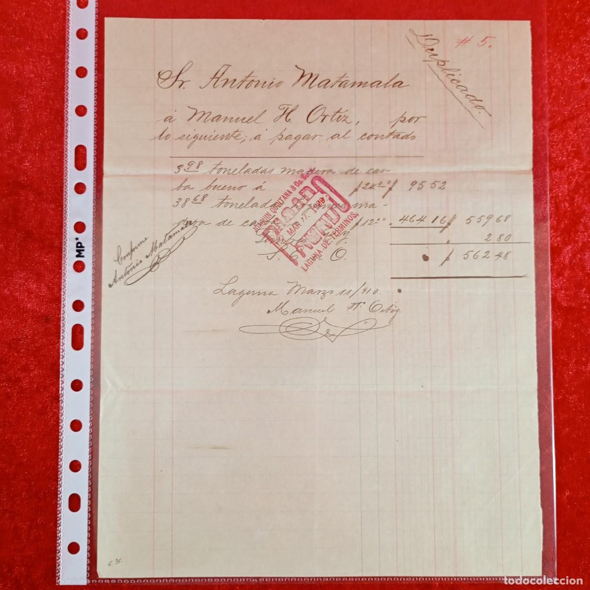 Facturas antiguas: FACTURA COMERCIAL - MANUEL H. ORITZ - 1910 - HERMANOS MATAMALA - EXPORTACION - VILASAR / 3561
