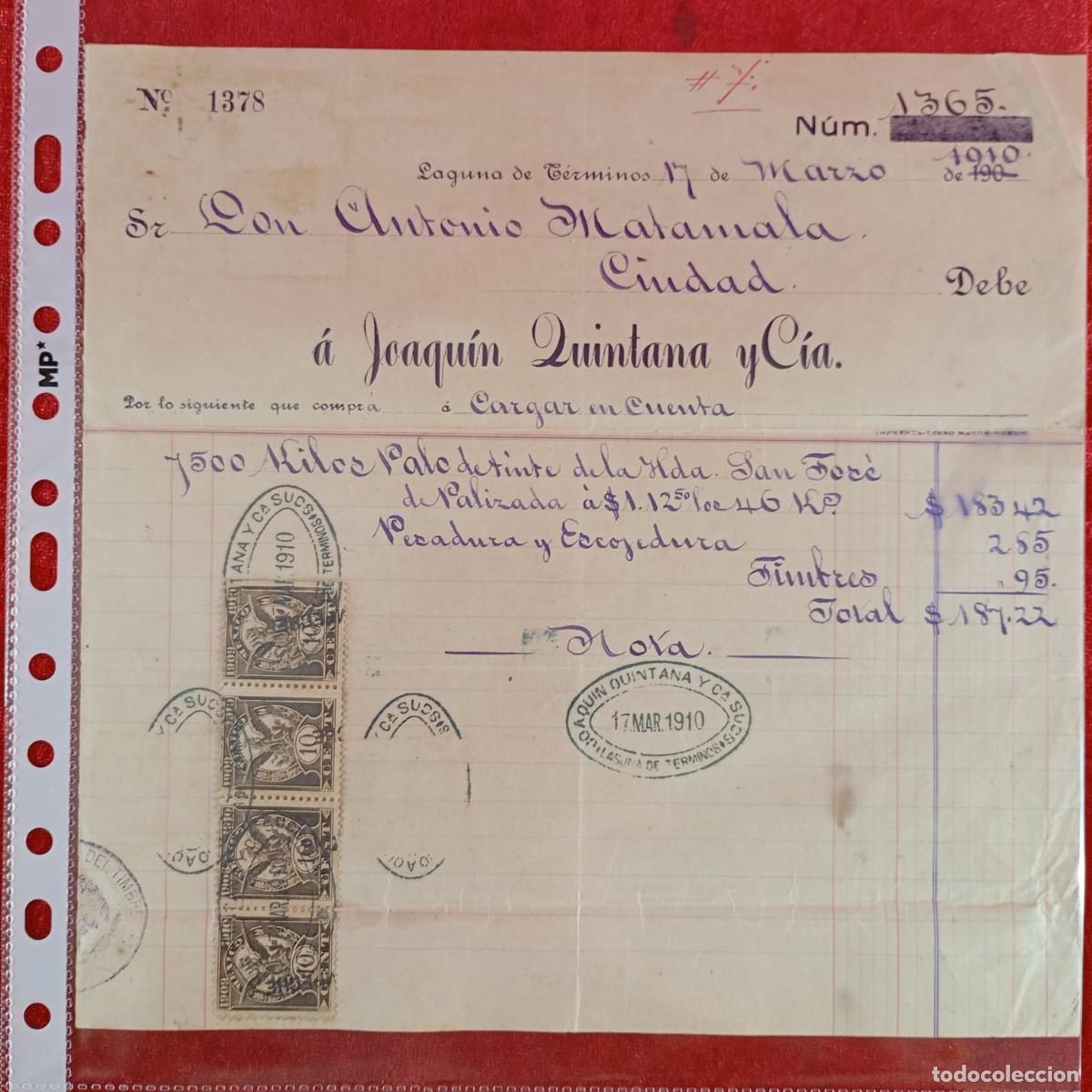 Facturas antiguas: FACTURA COMERCIAL - JOAQUIN QUINTANA - 1910 - HERMANOS MATAMALA - EXPORTACION - VILASAR / 3565