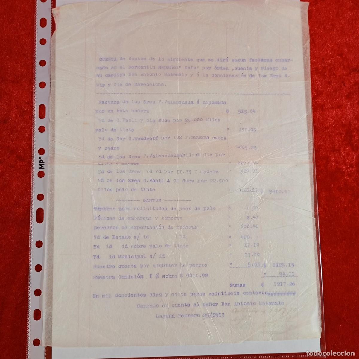 Facturas antiguas: FACTURA COMERCIAL - BERGANTIN XALA - 1913 - HERMANOS MATAMALA - EXPORTACION - VILASAR / 3567