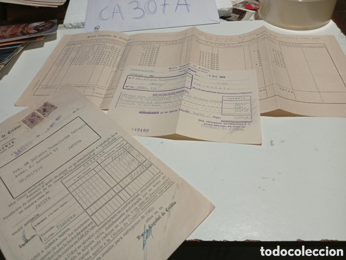 Facturas antiguas: Documentos Banco Espa&ntilde;ol de Cr&eacute;dito Albacete, J&aacute;tiva 1959-60