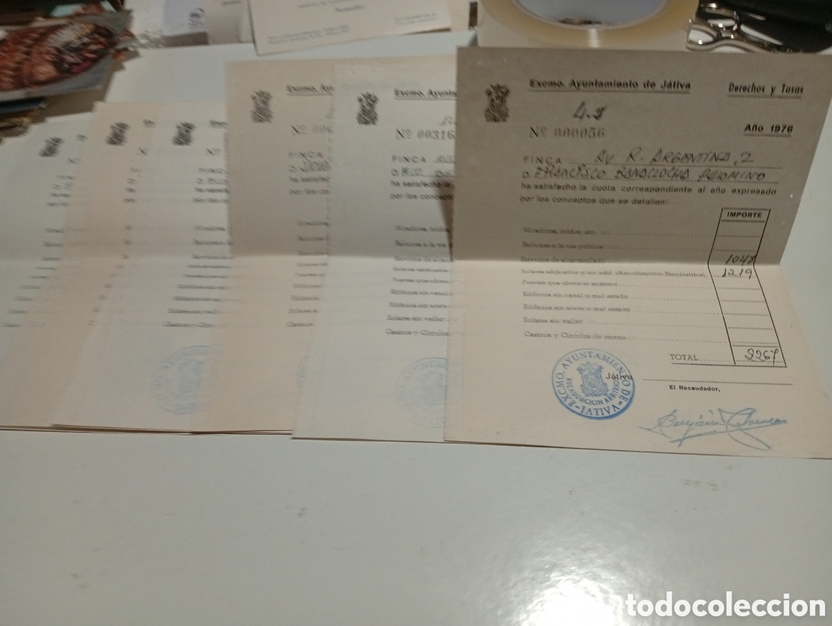 Facturas antiguas: Excmo Ayuntamiento de J&aacute;tiva 1976 derechos y tasas