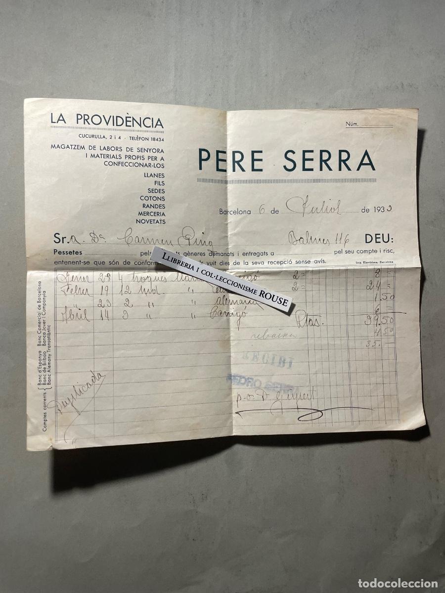 Facturas antiguas: ANTIGUA FACTURA - 1933- '' LA PROVIDENCIA'' PERE SERRA, MAGATZEM DE LABORS DE SENYORA I MATERIALS PR