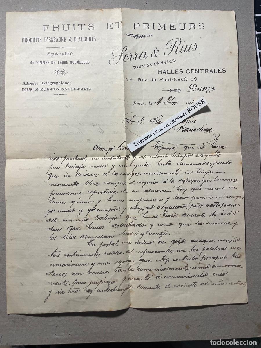 Facturas antiguas: ANTIGUA FACTURA 1910 - SERRA & RIUS - FRUITS ET PRIMEURS PRODUITS D'ESPAGNE & D'ALGUERIE - PARIS 191