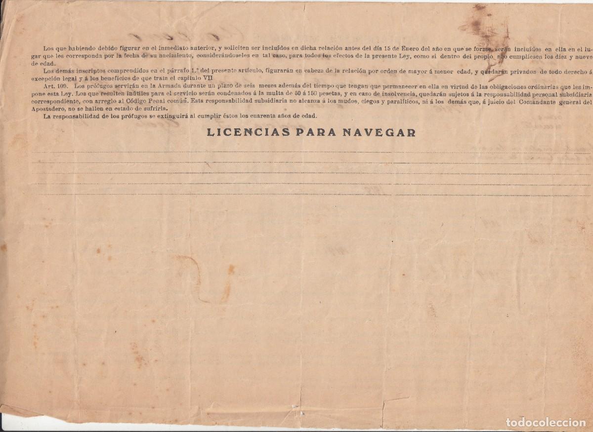 Facturas antiguas: 1916 - APOSTADERO MARINA DE CARTAGENA - EL MASNOU (BARCELONA) AUTORIZACI&Oacute;N PARA LA PESCA