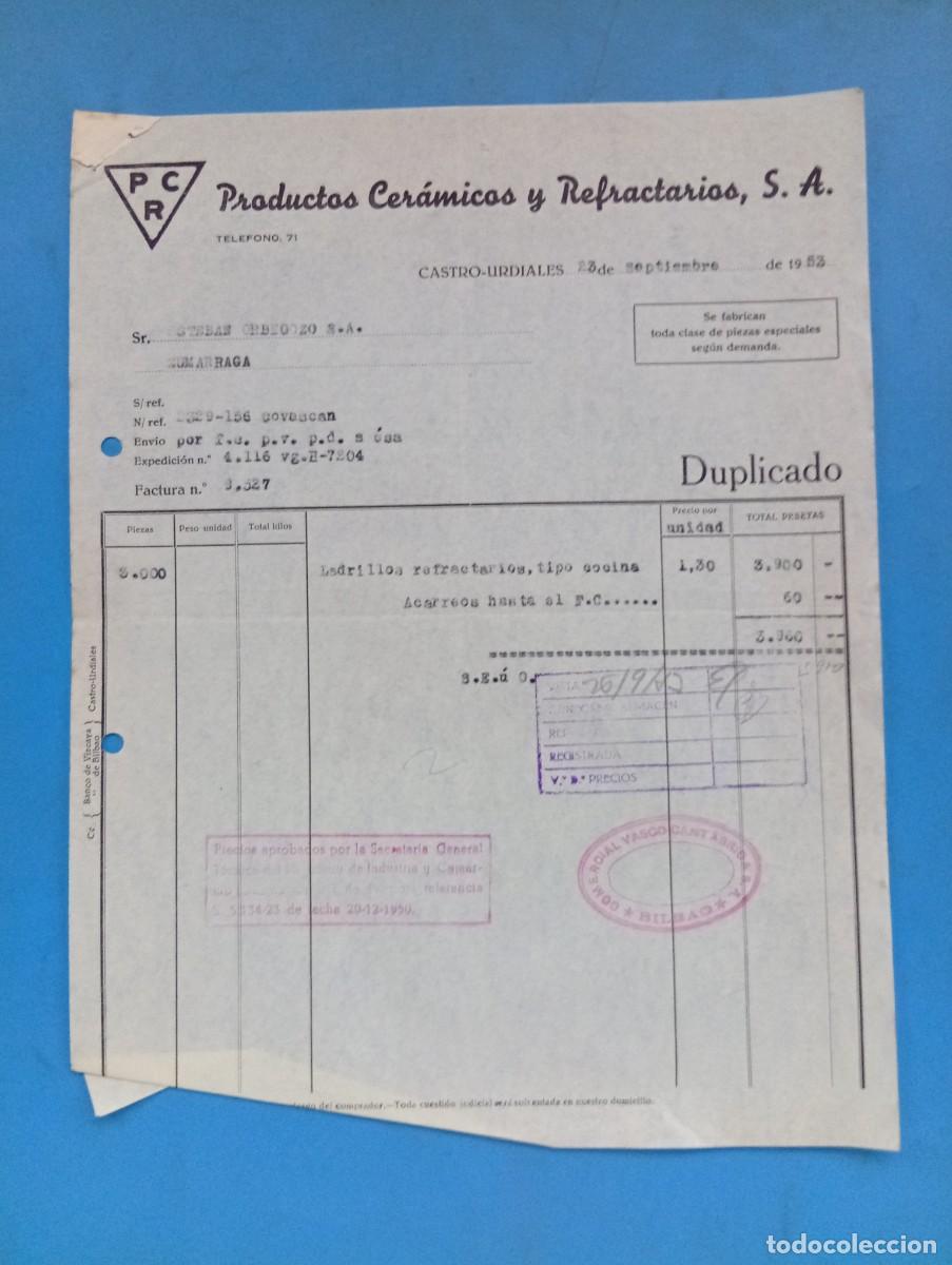 Facturas antiguas: FACTURA. CASTRO-URDIALES. 1953. PRODUCTOS CERAMICOS Y REFRACTARIOS, S.A.