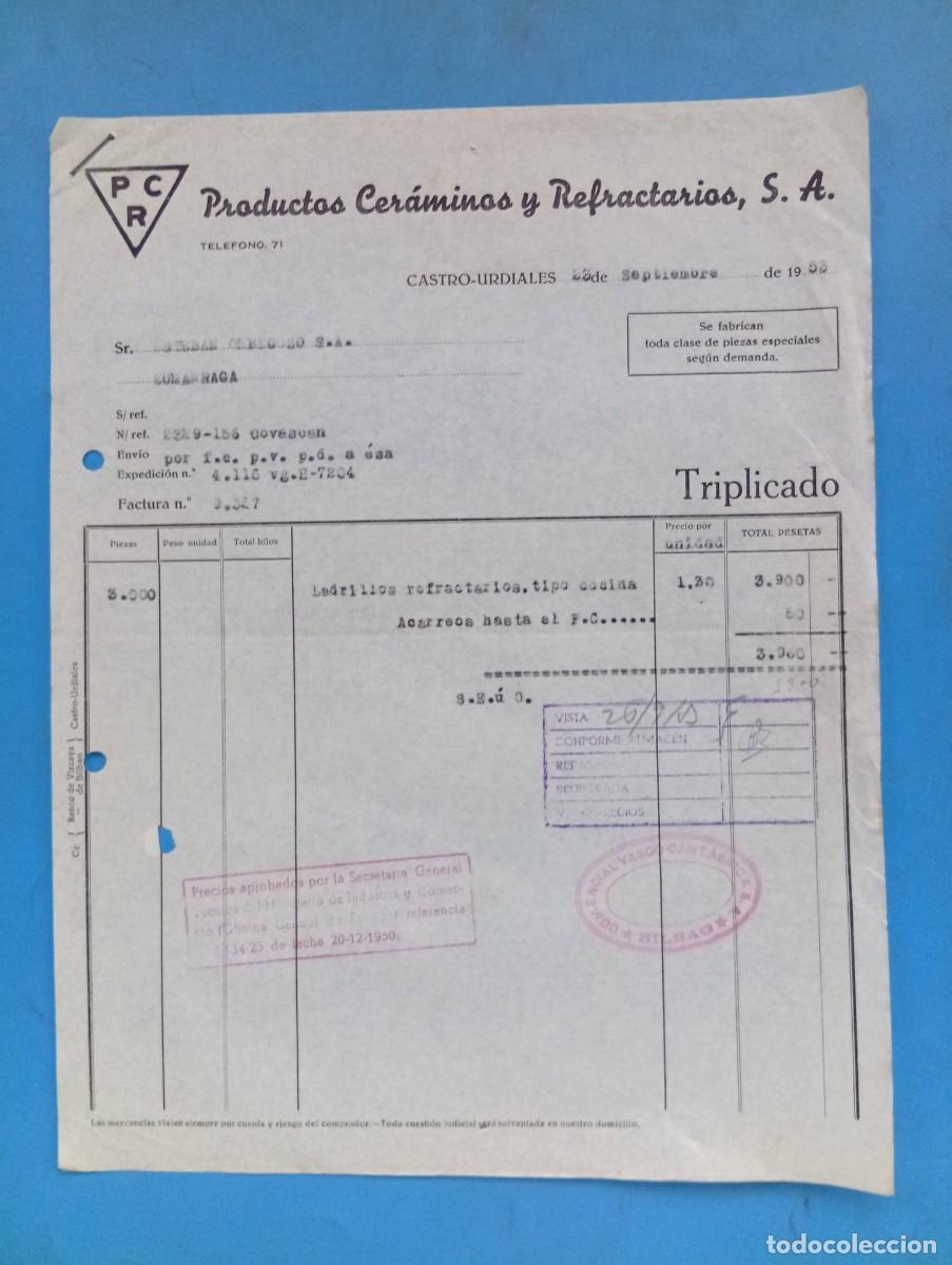 Facturas antiguas: FACTURA. CASTRO-URDIALES. 1953. PRODUCTOS CERAMICOS Y REFRACTARIOS, S.A.
