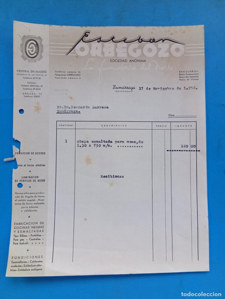 Fatture antiche: FACTURA. ZUMARRAGA, GUIPUZCOA. 1956. LA FUMISTERIA DEL NORTE. ESTEBAN ORBEGOZO, S.A.