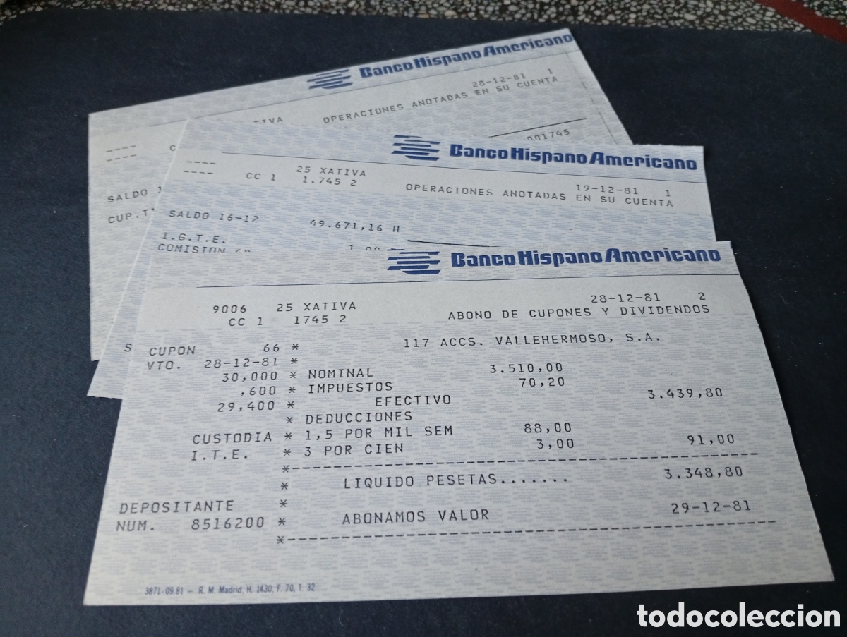 Facturas antiguas: Recibos bancarios Banco Hispano Americano 1981
