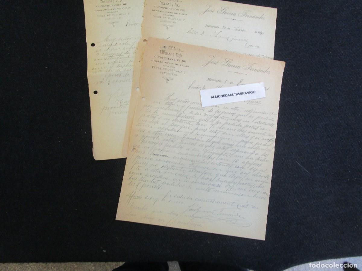 Facturas antiguas: MANZANEDA ORENSE 1931 &rdquo;JOSE GUERRA FERNANDEZ&rdquo;- FERRETERIA HERRAMIENTAS POLVORA - 3 CARTAS A ORENSE