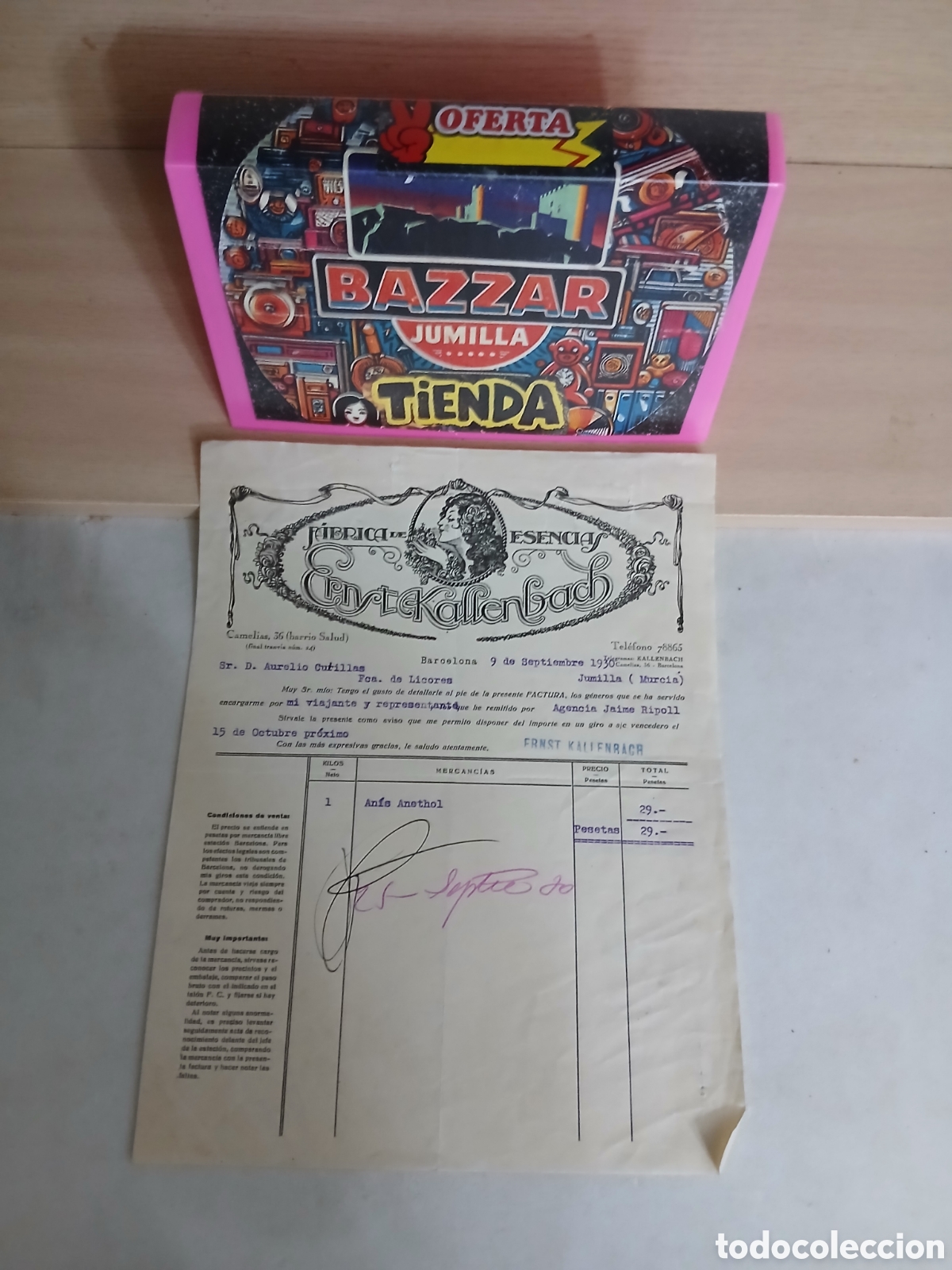 Facturas antiguas: Factura comercial fabrica de esencias barcelona remitida a aurelio cutillas jumilla