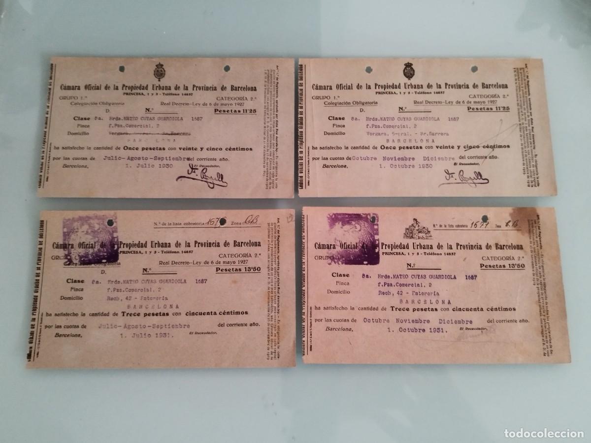 Facturas antiguas: Lote recibos originales de pago de la cuota de la C&aacute;mara de la Propiedad Urbana de Barcelona A&ntilde;os 30