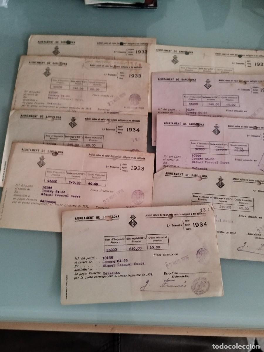 Facturas antiguas: Lote de 9 recibos oficial Propiedad Urbana de Barcelona A&ntilde;os 30. Tasa sobre la propiedad urbana.