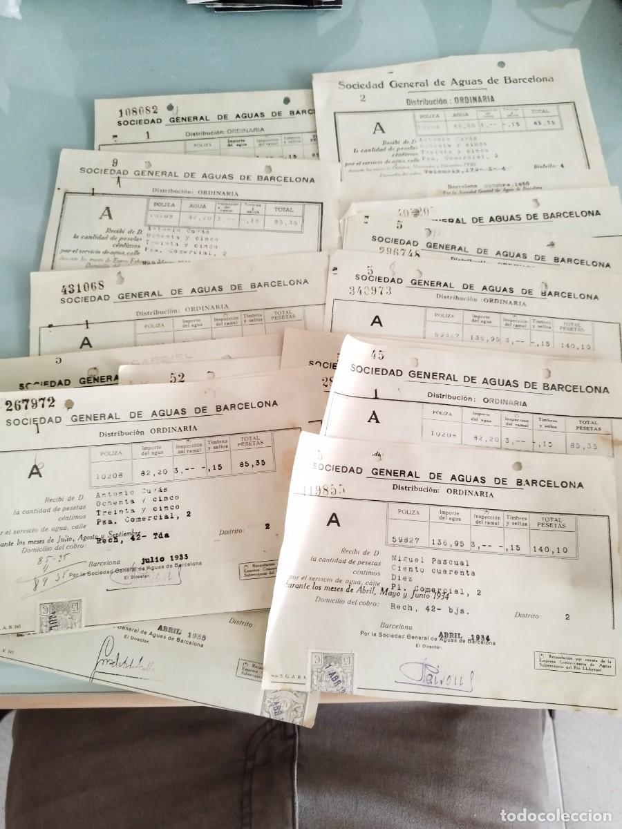 Facturas antiguas: Lote de 21 recibos de Sociedad General de Aguas de Barcelona. A&ntilde;os 30.