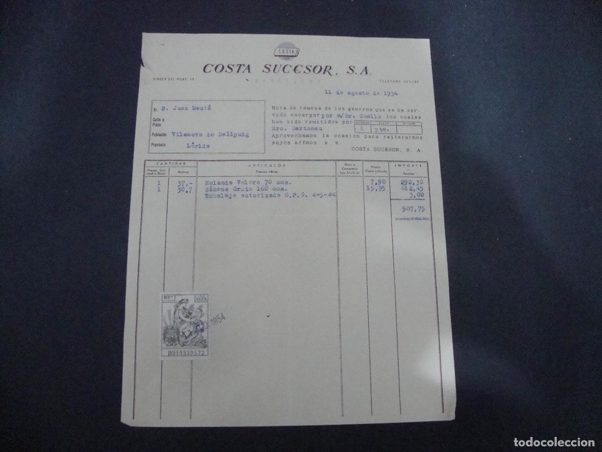 Facturas antiguas: ANTIGUA FACTURA COSTA SUCESOR SA BARCELONA 1954