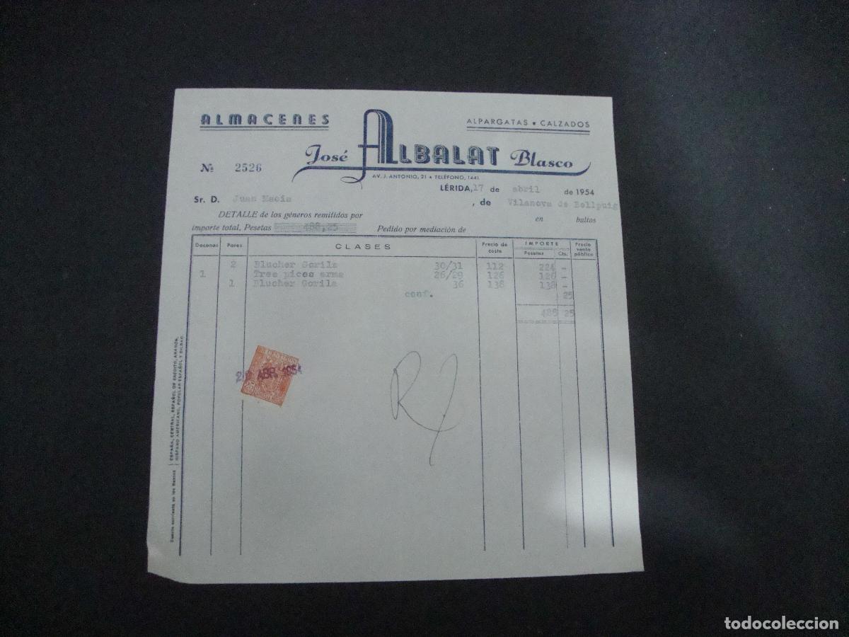 Facturas antiguas: ANTIGUA FACTURA ALPARGATAS CALZADOS JOSE ALBALAT BLASCO LERIDA 1954