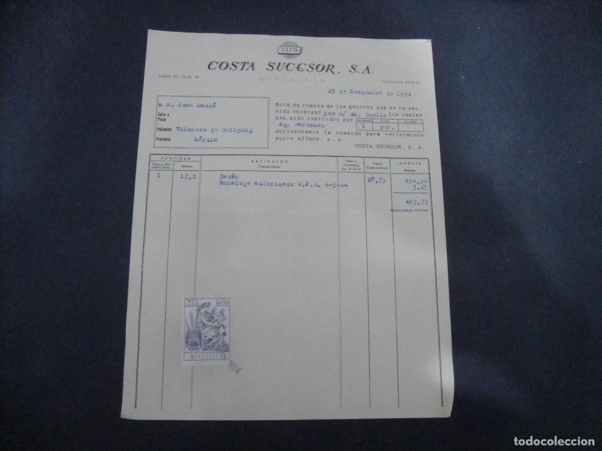 Facturas antiguas: ANTIGUA FACTURA COSTA SUCESOR SA BARCELONA 1954