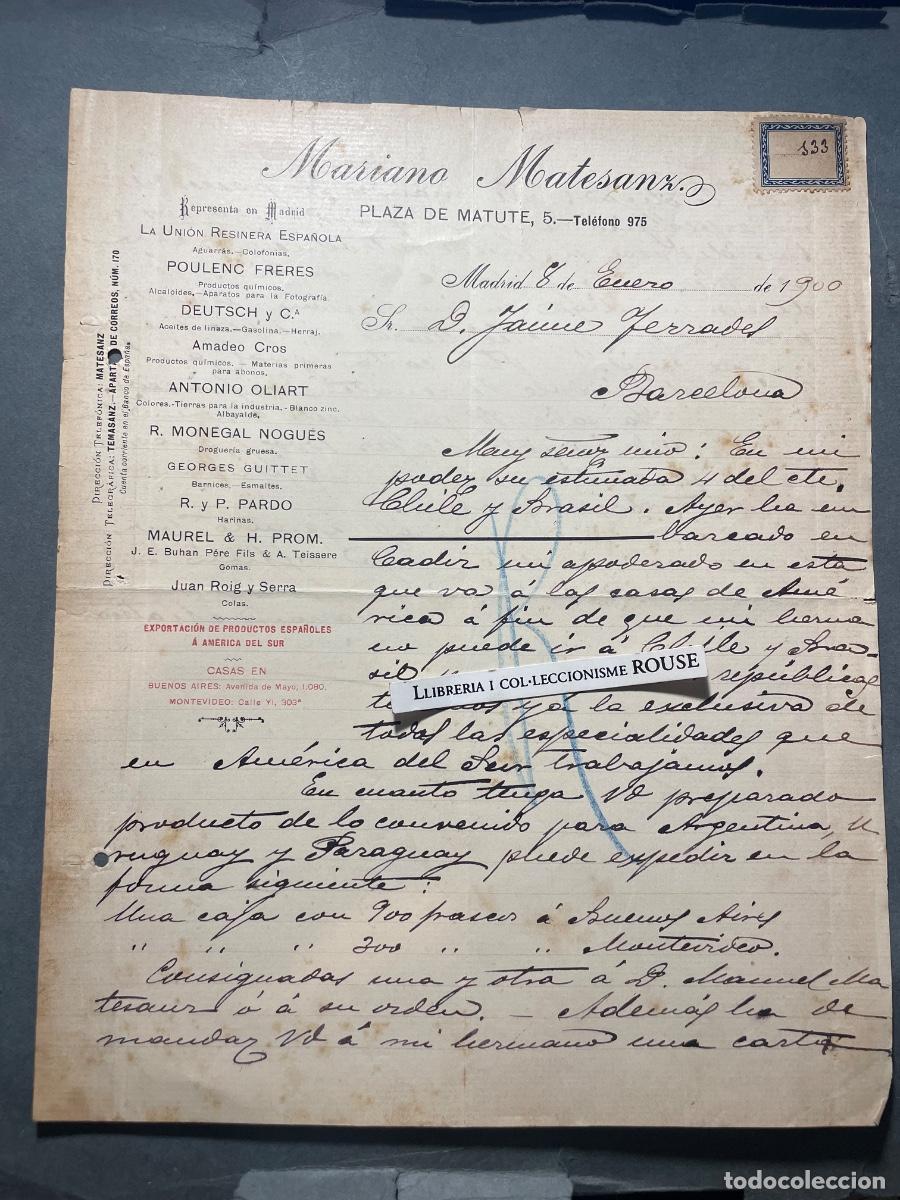 Facturas antiguas: ANTIGUA FACTURA 1900 - MARIANO MATESANZ - PLAZA MATUTE 5 MADRID EXPORTACI&Oacute;N DE PRODUCTOS ESPA&Ntilde;OLES &Aacute;