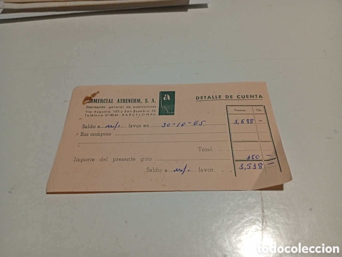 Facturas antiguas: Factura comercial atheneum 1965