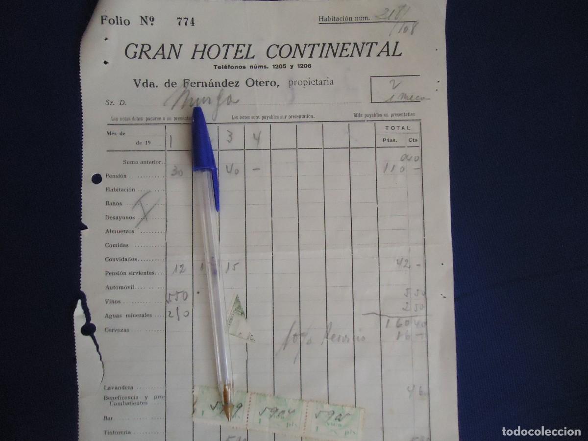 Facturas antiguas: factura 1939 hotel continental vigo pontevedra galicia combatientes guerra civil beneficiencia