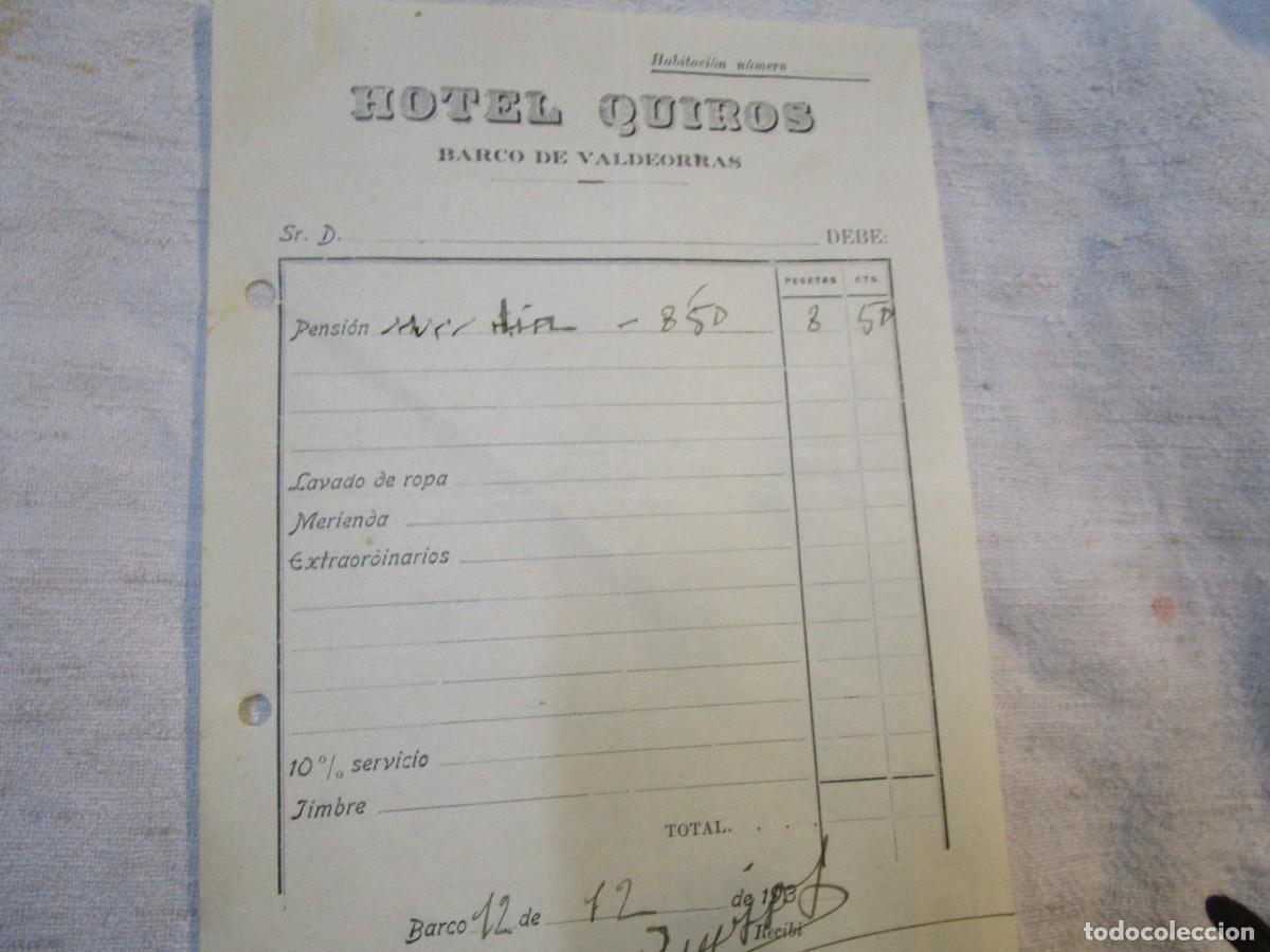 Facturas antiguas: BARCO DE VALDEORRAS 1935 - FACTURA POR HOSPEDAJE EN &rdquo; HOTEL QUIROS &rdquo; 1/2 FOLIO.