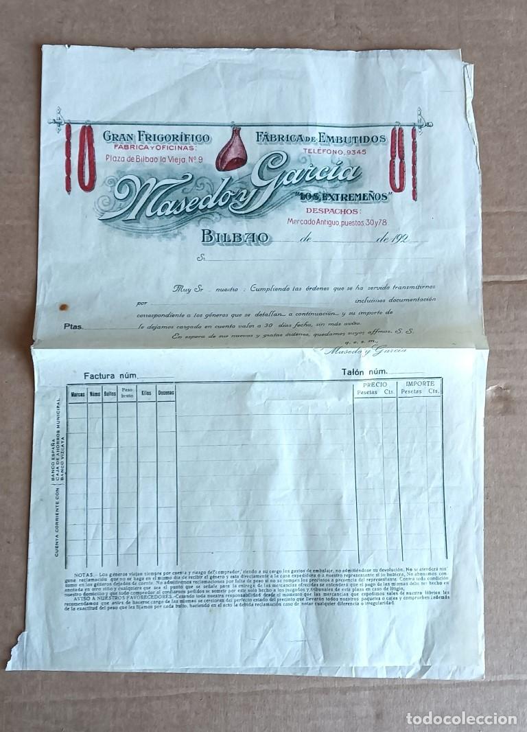 Facturas antiguas: Facturas sin rellenar Masedo Garc&iacute;a f&aacute;brica de embutidos - gran frigor&iacute;fico Bilbao 192&hellip;.