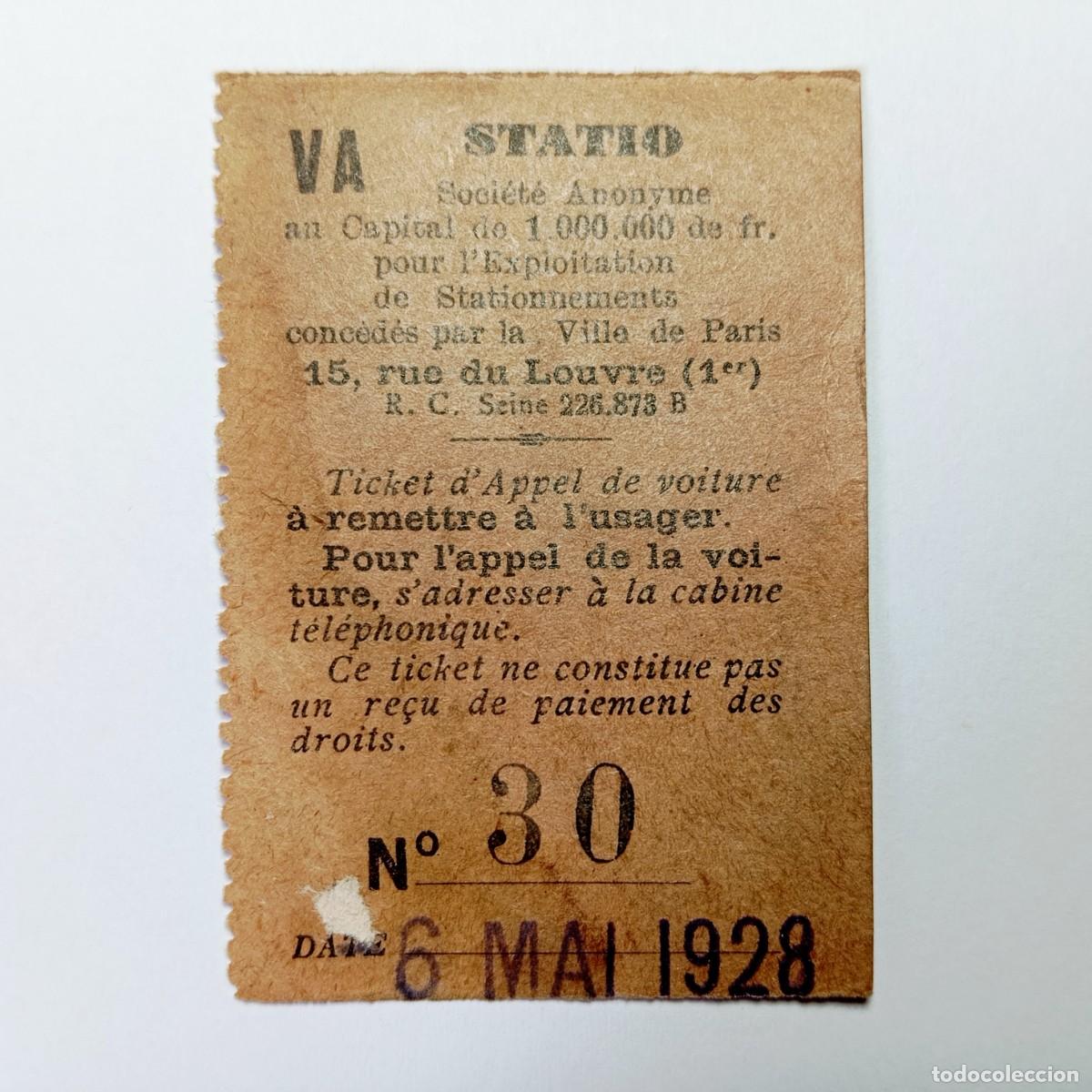 Facturas antiguas: ⚜️ &Ntilde;09X00. Ticket Appel Voiture Paris 1928 Statio Ephemera Rare Vieux Papier Collection Voyage