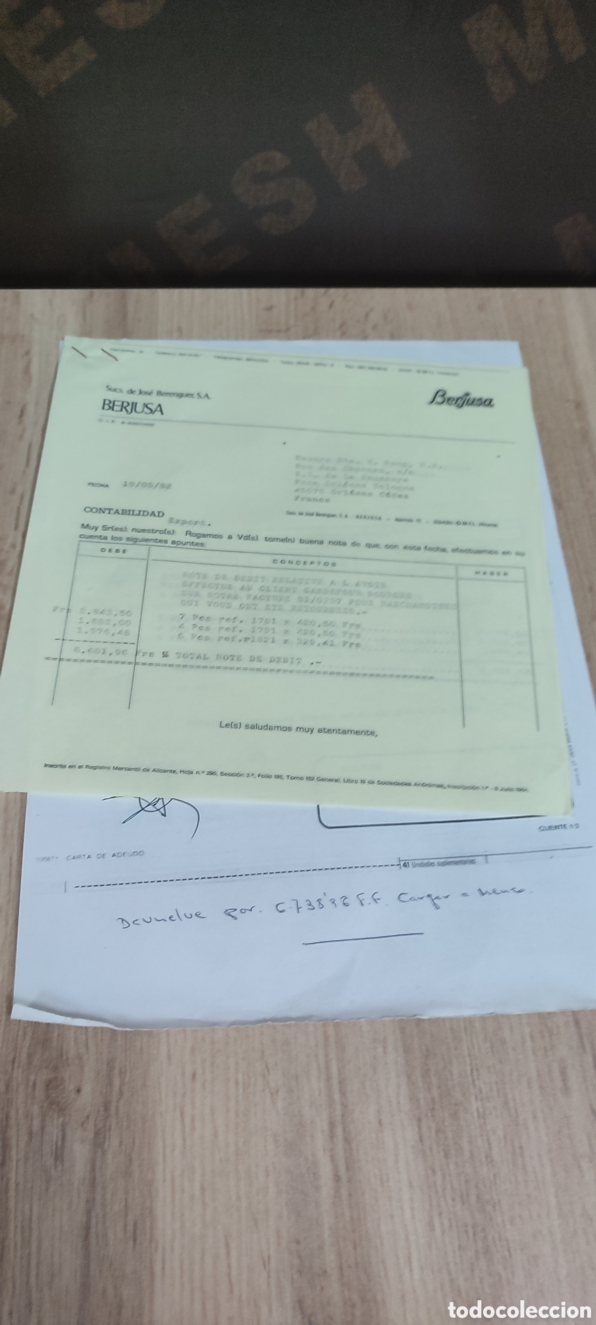 Facturas antiguas: Antiguo albar&aacute;n de compra y pago para Berjusa del a&ntilde;o 1992.