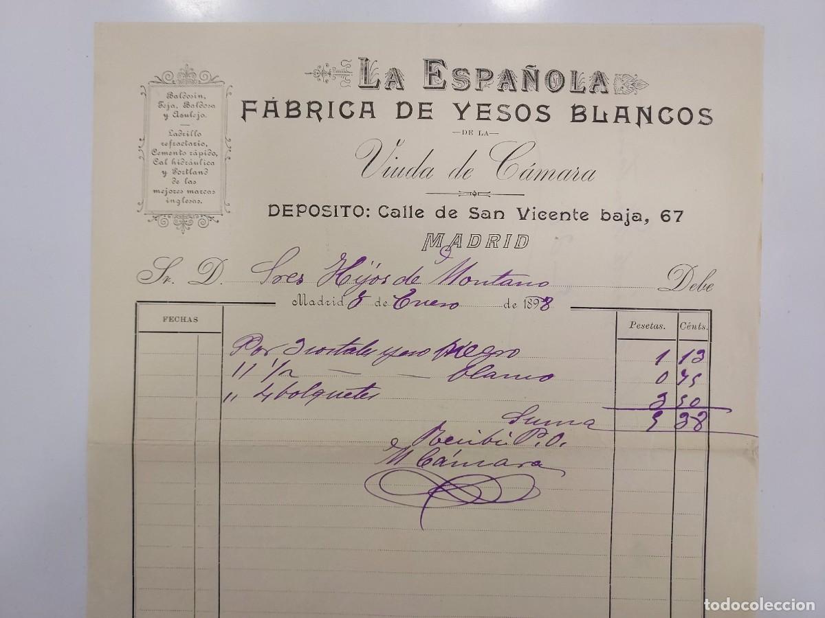 Facturas antiguas: FACTURA A&Ntilde;O 1898 MADRID LA ESPA&Ntilde;OLA FABRICA DE YESOS BLANCOS VIUDA DE CAMARA. HIJOS DE MONTANO
