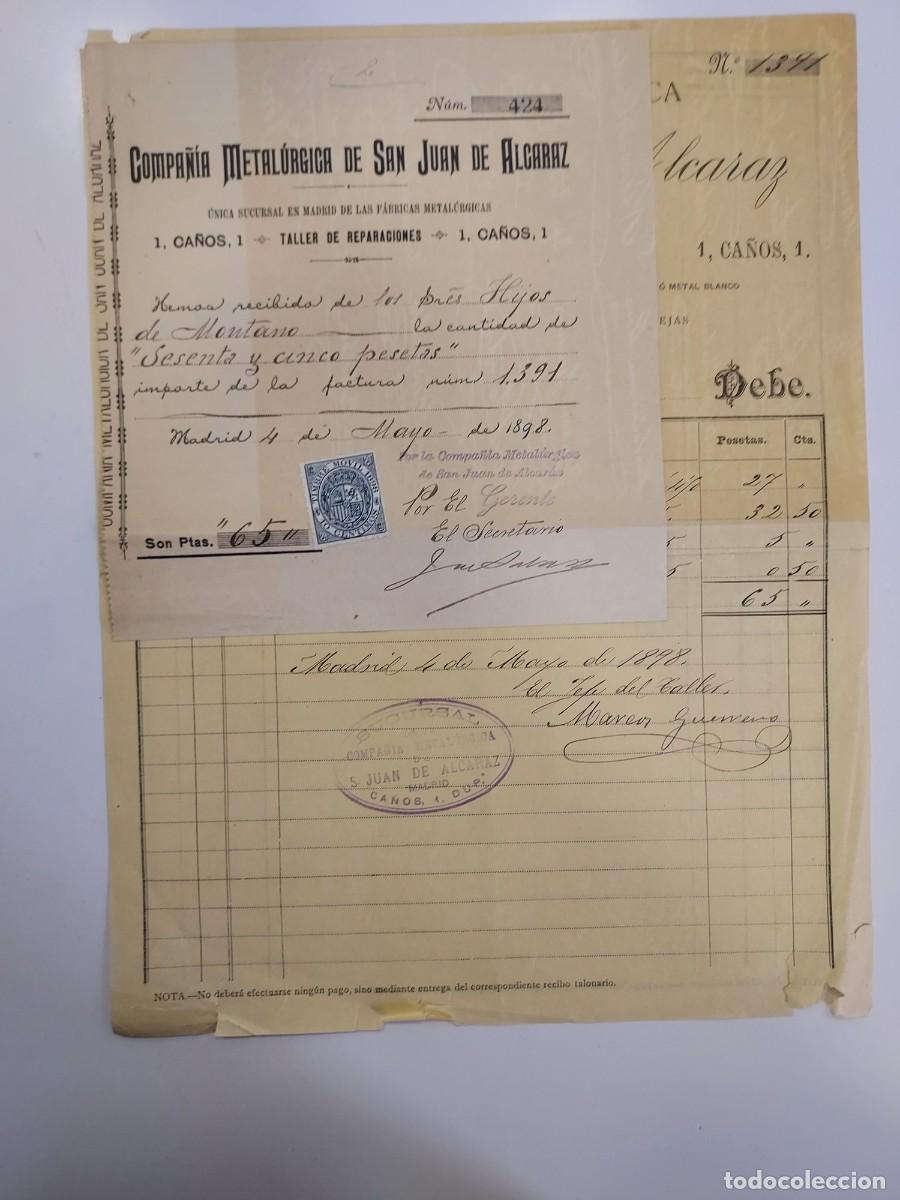 Facturas antiguas: FACTURA A&Ntilde;O 1898 MADRID COMPA&Ntilde;IA METALURGICA DE SAN JUAN DE ALCARAZ. HIJOS DE MONTANO