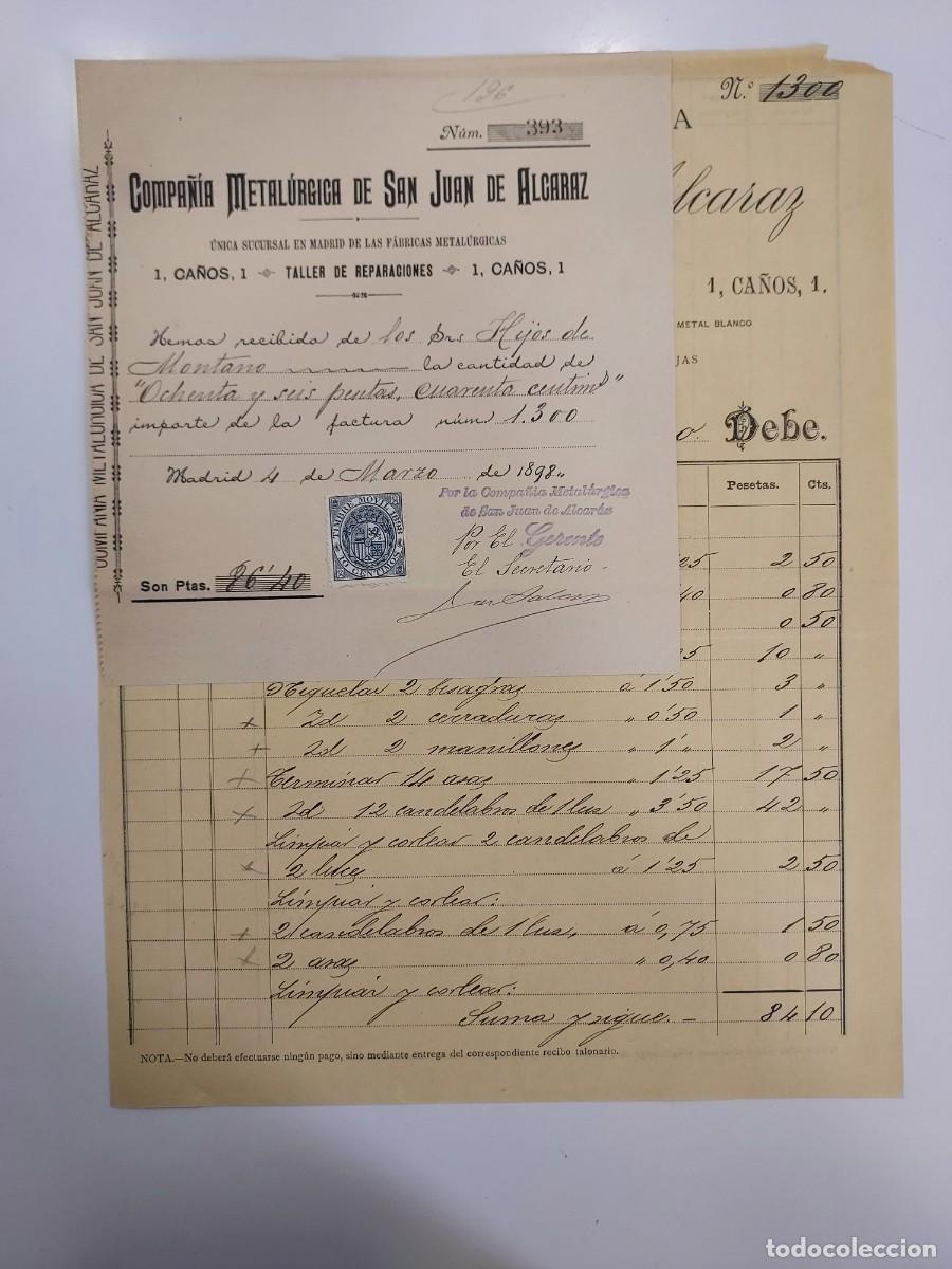 Facturas antiguas: FACTURA A&Ntilde;O 1898 MADRID COMPA&Ntilde;IA METALURGICA DE SAN JUAN DE ALCARAZ. HIJOS DE MONTANO