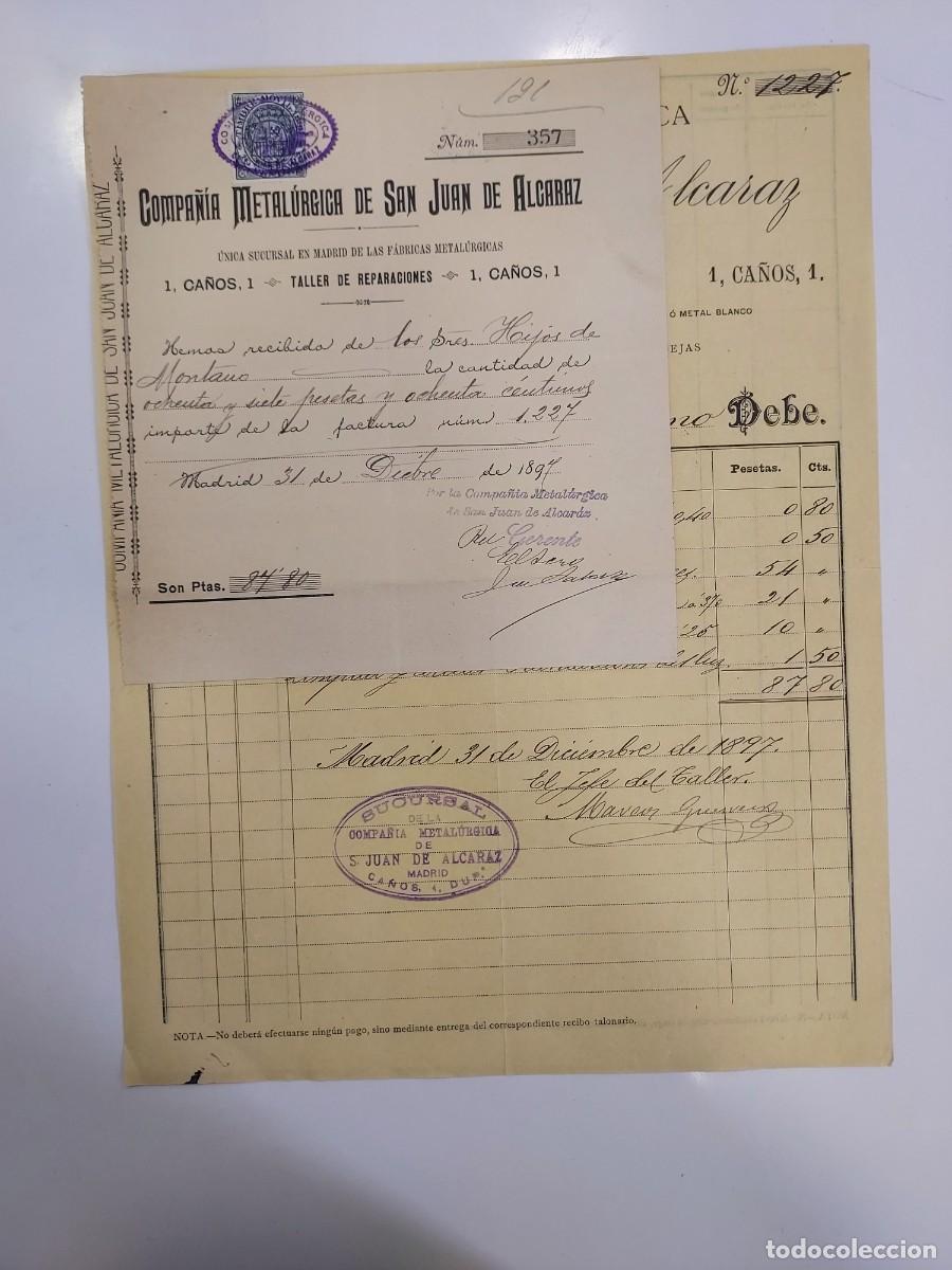 Facturas antiguas: FACTURA A&Ntilde;O 1897 MADRID COMPA&Ntilde;IA METALURGICA DE SAN JUAN DE ALCARAZ. HIJOS DE MONTANO