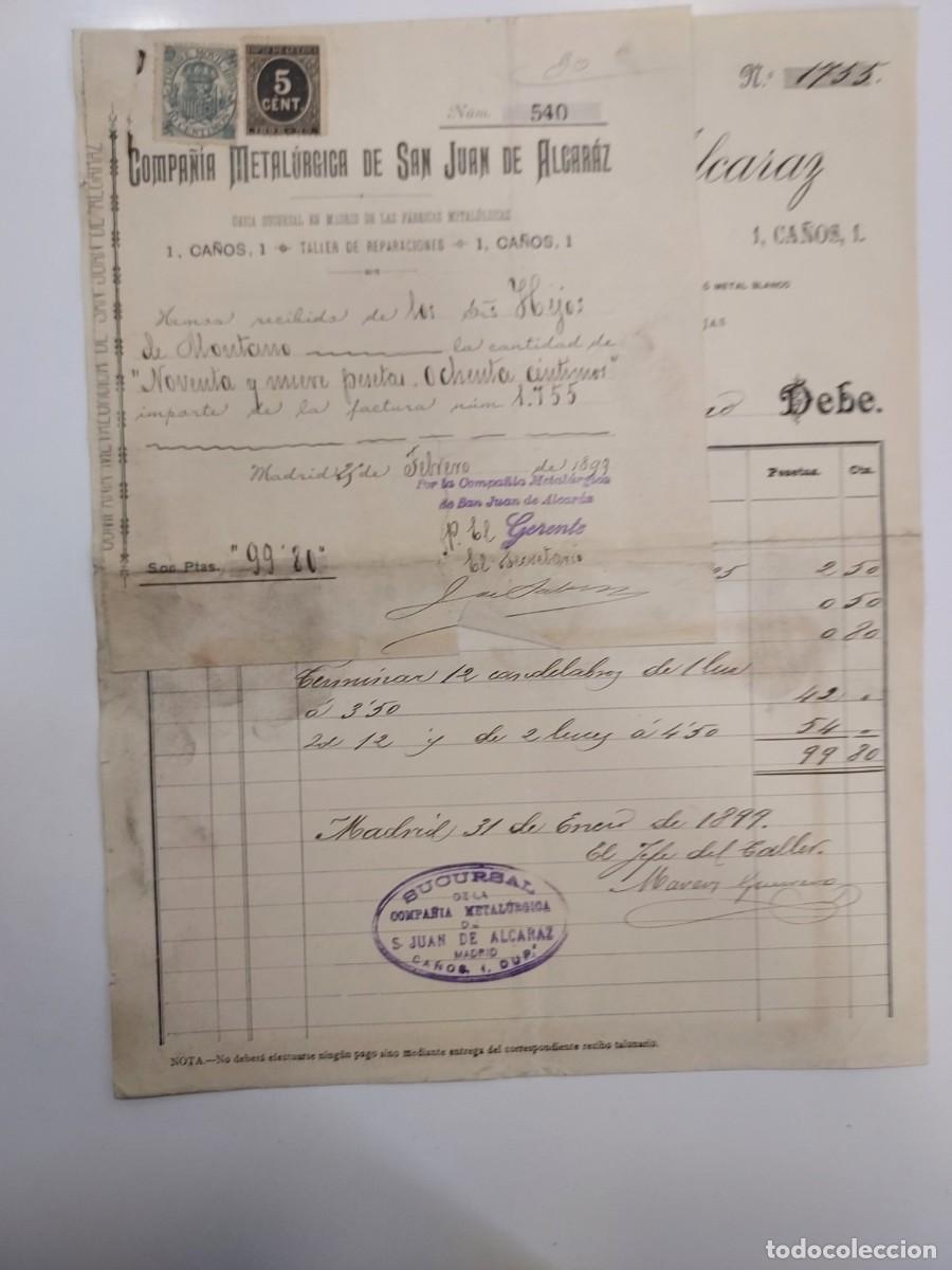 Facturas antiguas: FACTURA A&Ntilde;O 1899 MADRID COMPA&Ntilde;IA METALURGICA DE SAN JUAN DE ALCARAZ. HIJOS DE MONTANO