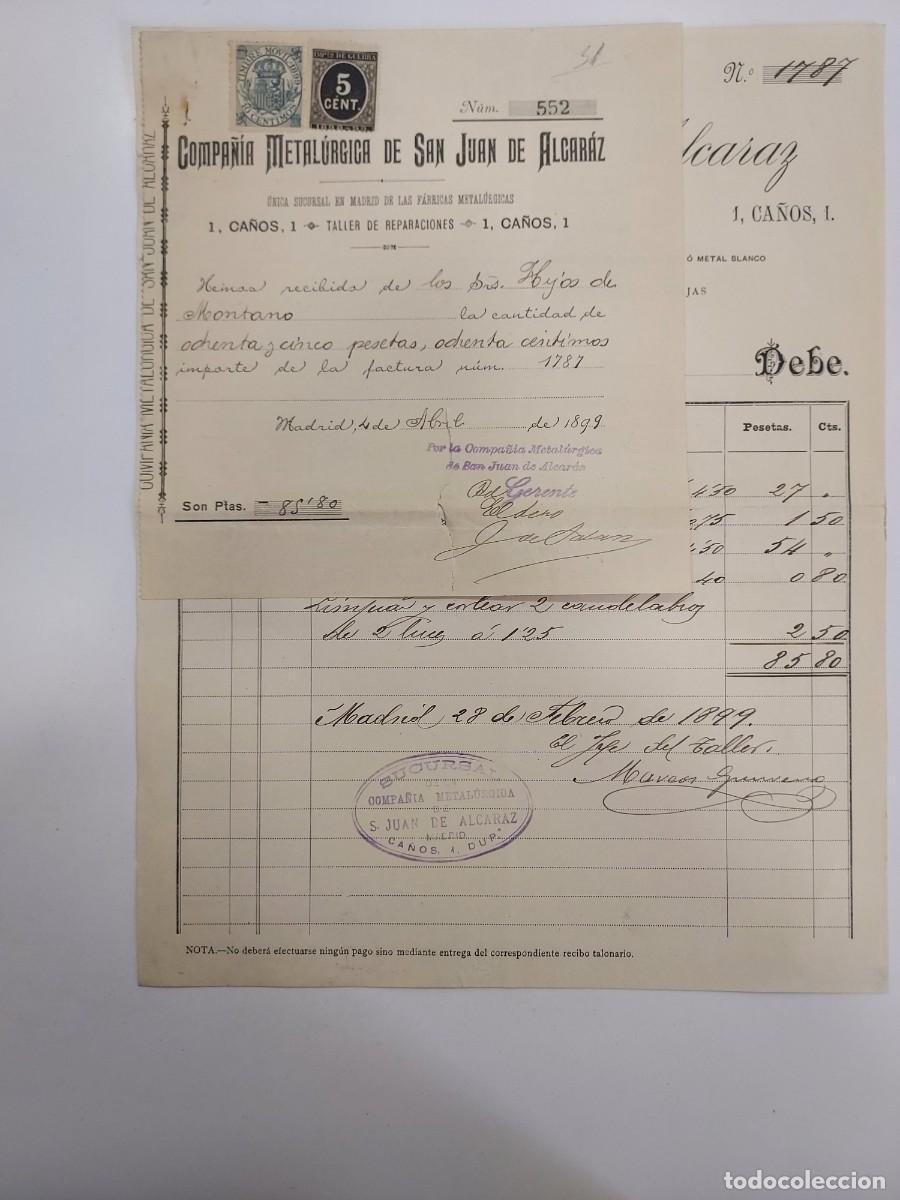 Facturas antiguas: FACTURA A&Ntilde;O 1898 MADRID COMPA&Ntilde;IA METALURGICA DE SAN JUAN DE ALCARAZ. HIJOS DE MONTANO