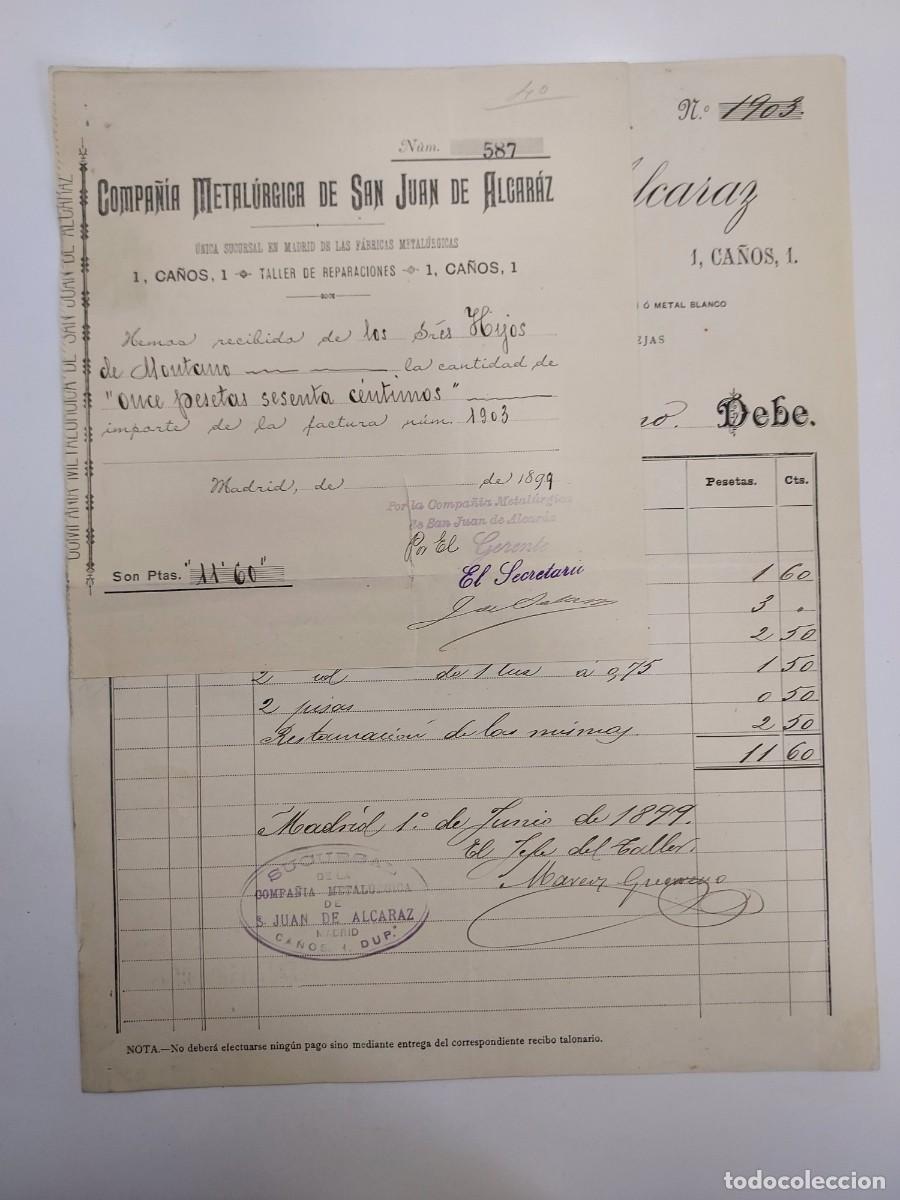 Facturas antiguas: FACTURA A&Ntilde;O 1899 MADRID COMPA&Ntilde;IA METALURGICA DE SAN JUAN DE ALCARAZ. HIJOS DE MONTANO