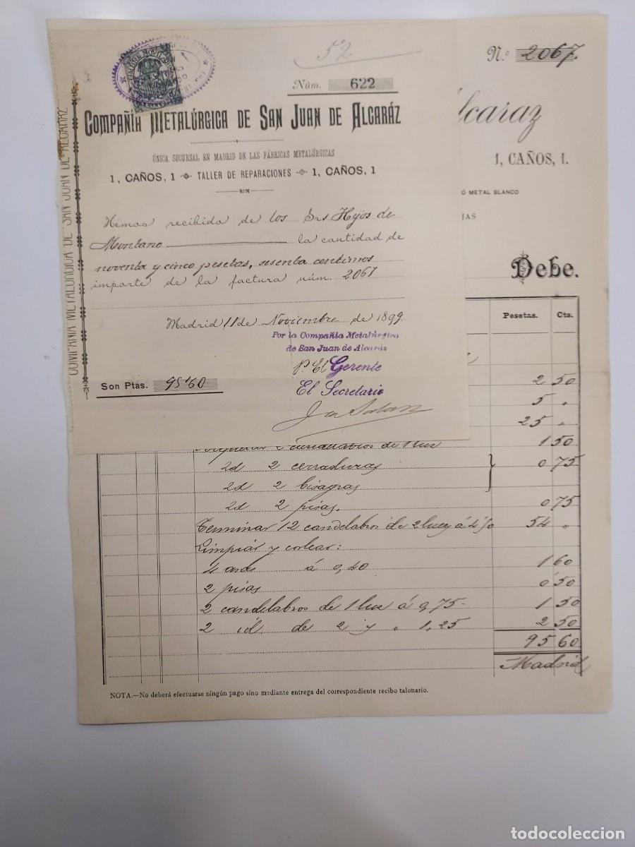 Facturas antiguas: FACTURA A&Ntilde;O 1899 MADRID COMPA&Ntilde;IA METALURGICA DE SAN JUAN DE ALCARAZ. HIJOS DE MONTANO