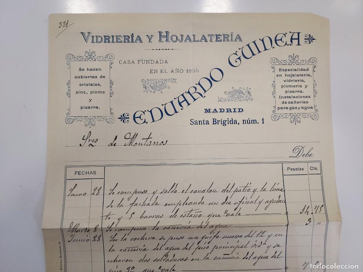 Facturas antiguas: FACTURA A&Ntilde;O 1897 MADRID SANTA BRIGIDA. VIDRIERIA Y HOJALATERIA EDUARDO GUINEA. MONTANO