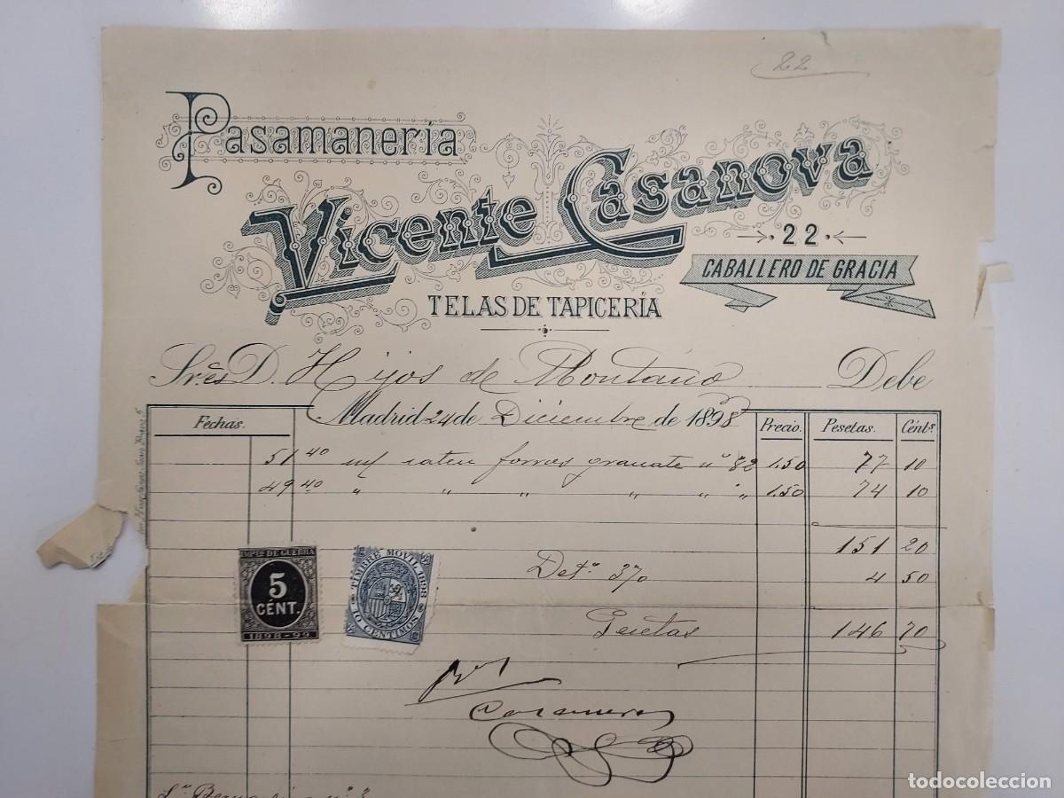 Facturas antiguas: FACTURA A&Ntilde;O 1898 MADRID PASAMANERIA VICENTE CASANOVA TAPICERIA. HIJOS MONTANO