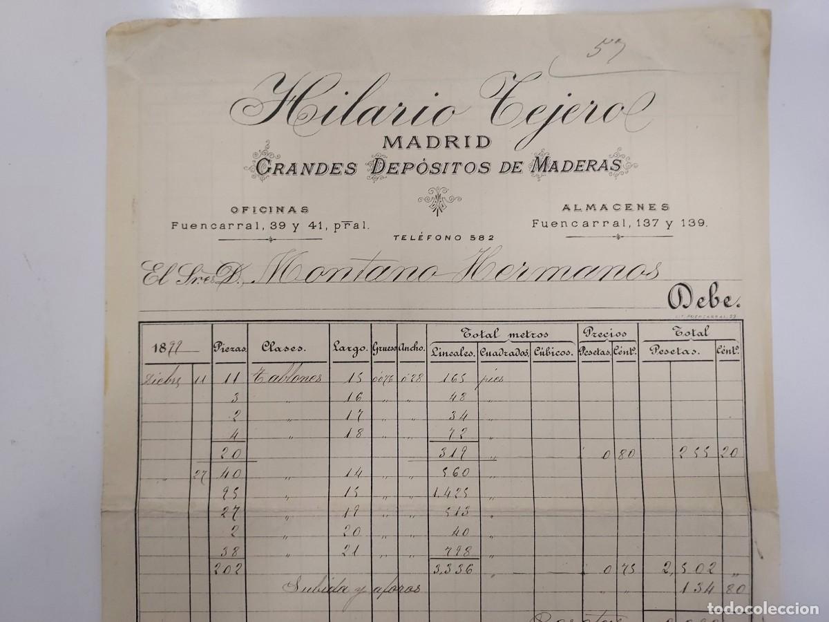 Facturas antiguas: FACTURA A&Ntilde;O 1899 MADRID HILARIO TEJERO GRANDES DEPOSITOS DE MADERAS. MONTANO HERMANOS