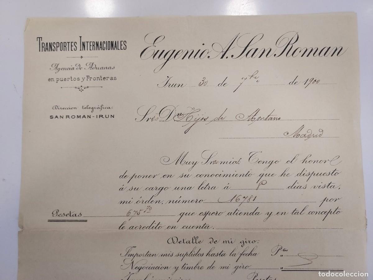 Facturas antiguas: FACTURA A&Ntilde;O 1900. IRUN EUGENIO A SAN ROMAN TRANSPORTES INTERNACIONALES AGENCIA ADUANAS.HIJOS MONTANO
