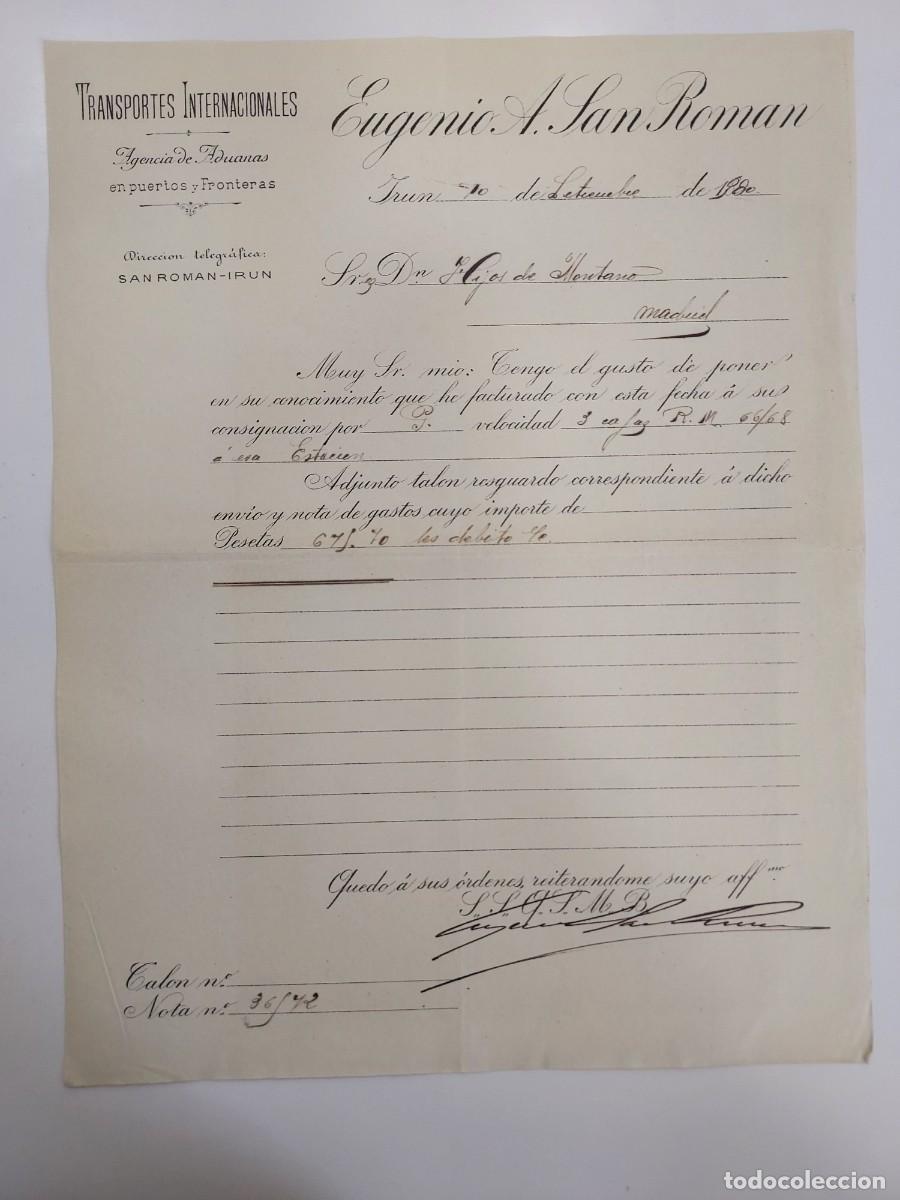 Facturas antiguas: FACTURA A&Ntilde;O 1900. IRUN EUGENIO A SAN ROMAN TRANSPORTES INTERNACIONALES AGENCIA ADUANAS.HIJOS MONTANO